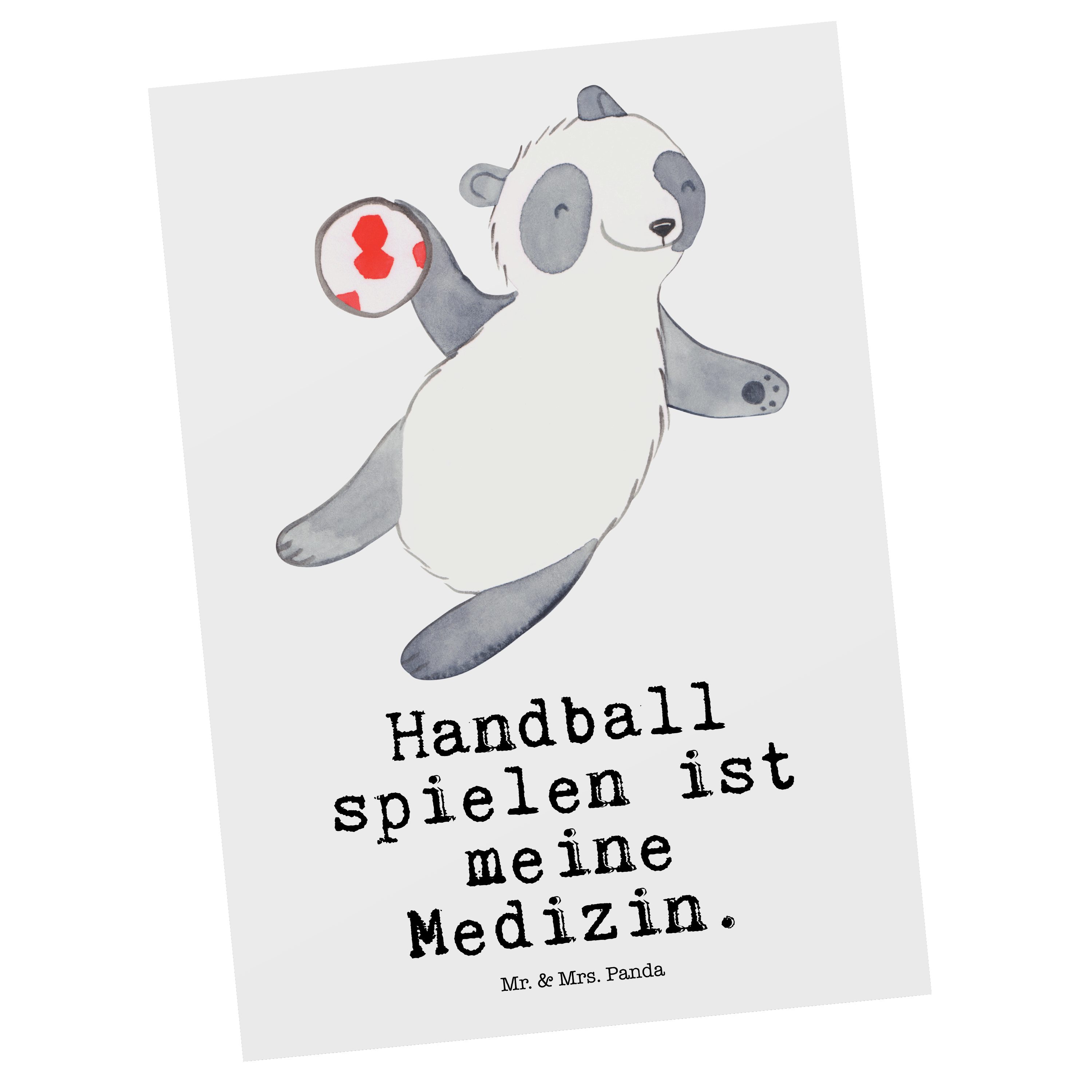 Mr. & Mrs. Panda Postkarte Panda Handball spielen Medizin - Weiß - Geschenk, Einladung, Geschenk | Grußkarten