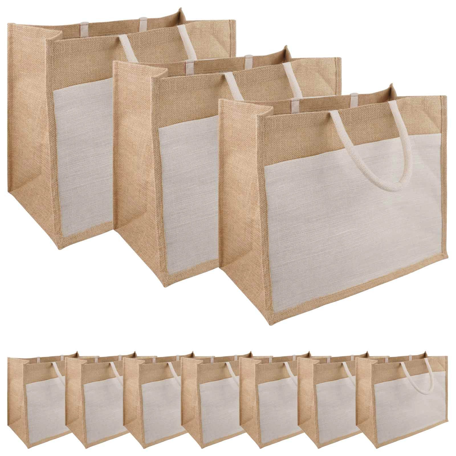 vidaXL Einkaufstrolley Jute-Handtaschen mit Tasche 10 Natürlich und Weiß