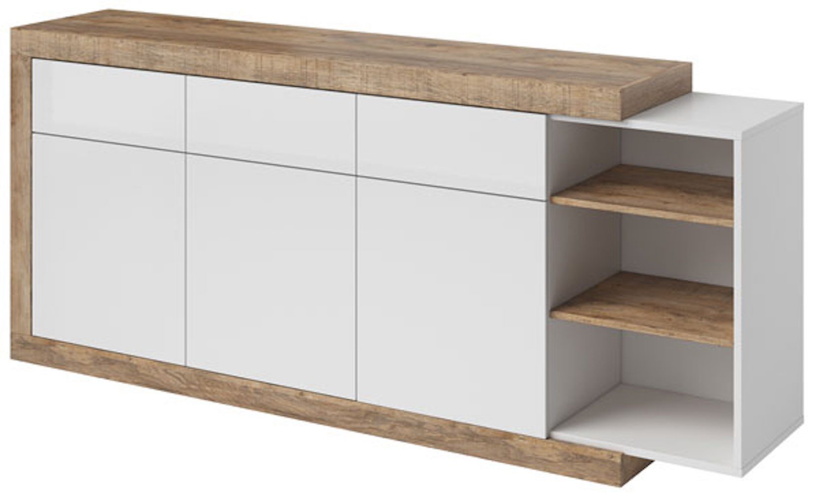 Helvetia Sideboard Saragossa (Sintra, 1 St., 1-teilig), 200 cm weiß Hochglanz / samdal eiche