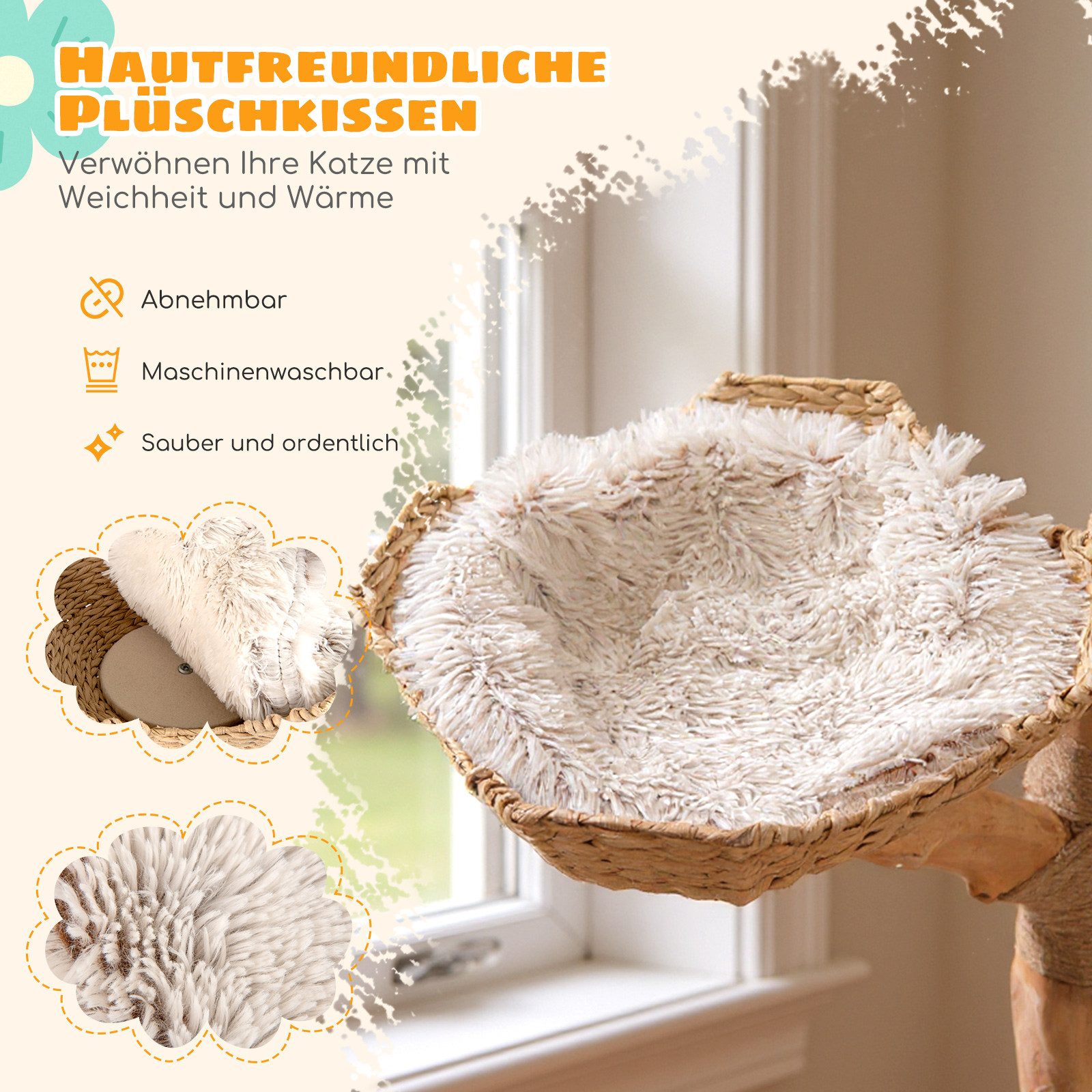 COSTWAY Kratzbaum, Katzenbaum mit 2 Körben, Massivholz, 122cm hoch