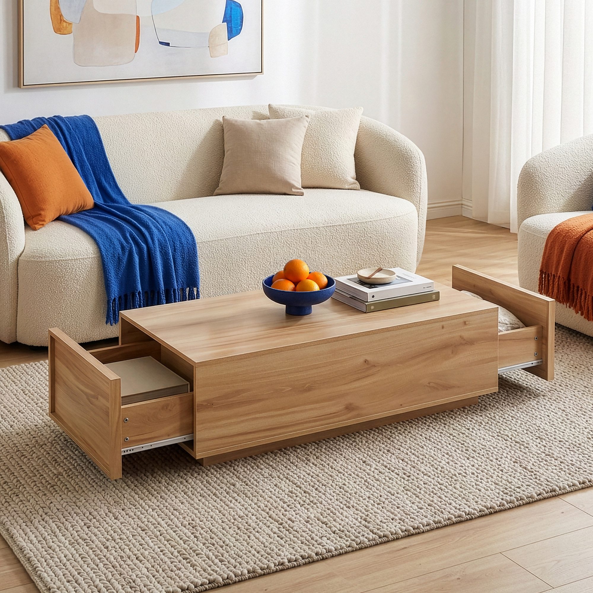 en.casa Couchtisch, »Turur« 104 x 50 x 40 cm mit 2 Schubladen rechteckig Eicheoptik