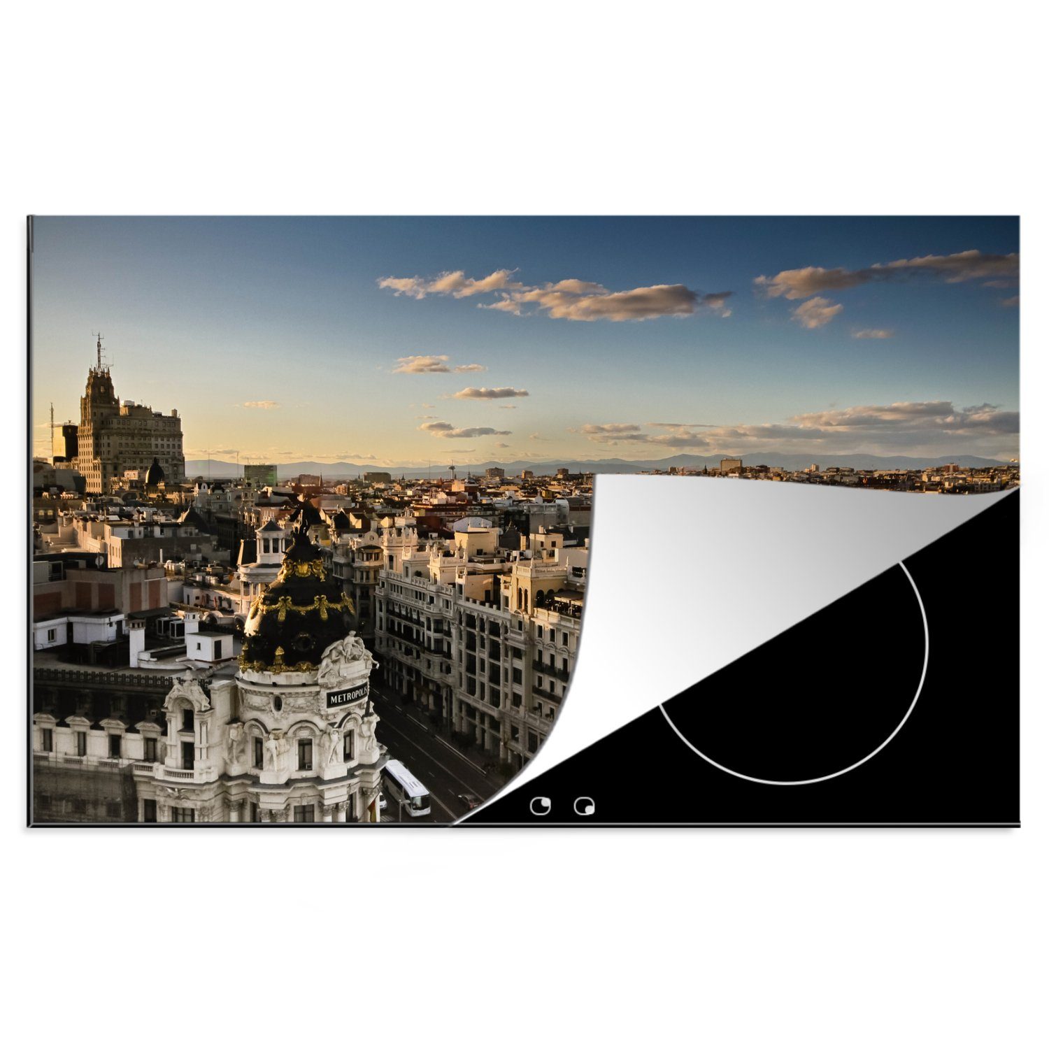 MuchoWow Herdblende-/Abdeckplatte Madrid - Skyline - Spanien, Vinyl, (1 tlg), 81x52 cm, Induktionskochfeld Schutz für die küche, Ceranfeldabdeckung
