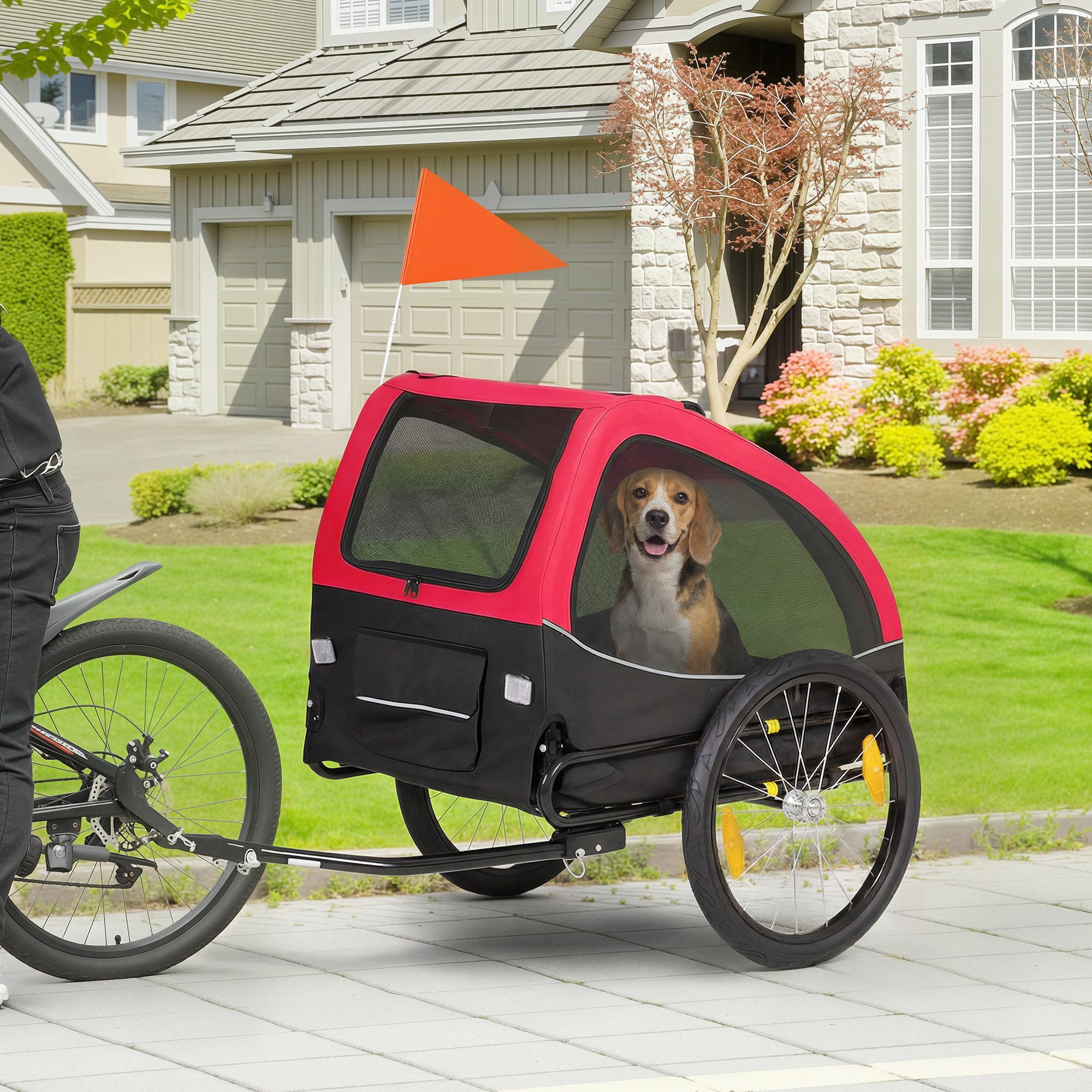 PawHut Fahrradhundeanhänger Hundeanhänger Faltbar Fahrradanhänger mit Reflektoren, Rot, für Hunde bis 20 kg Blau