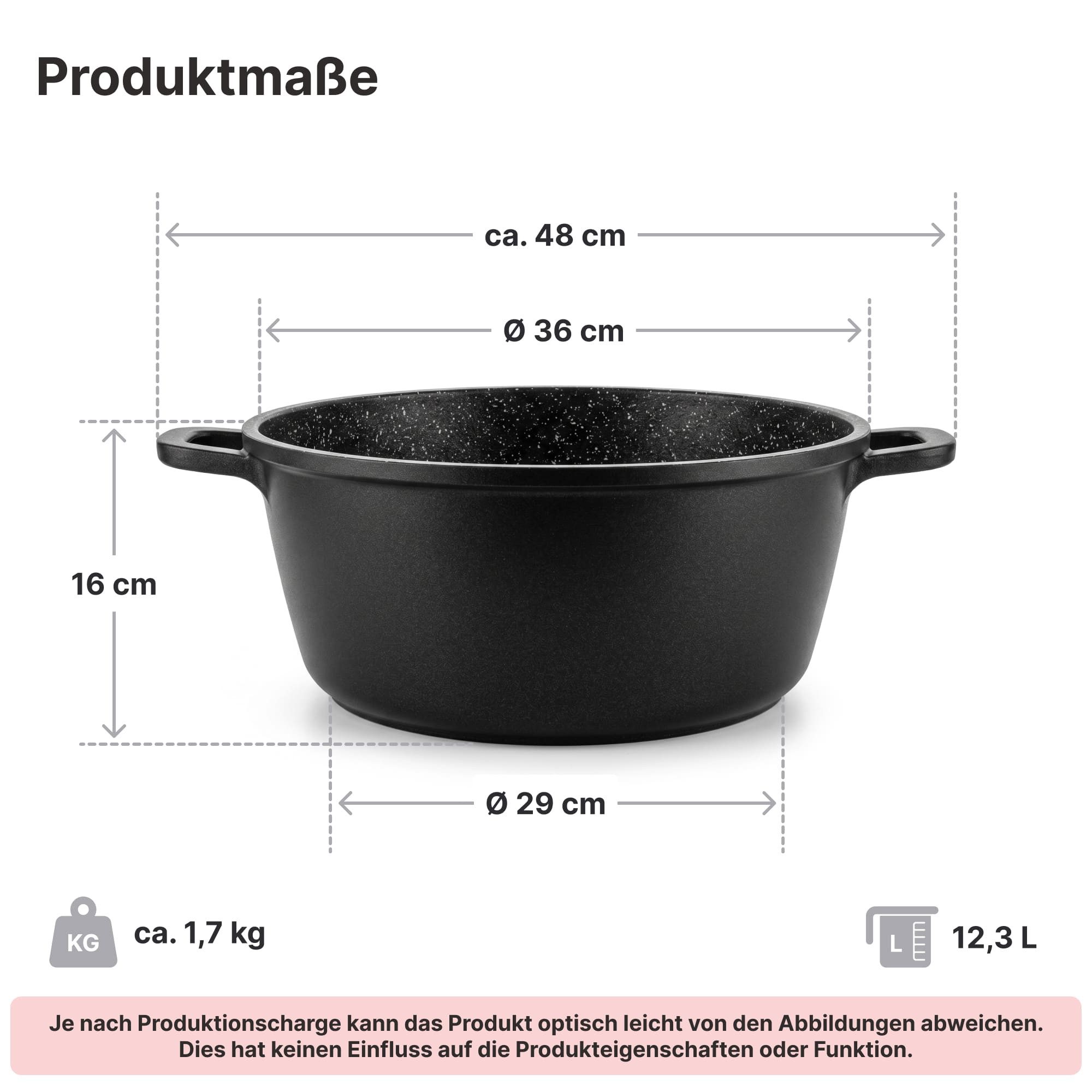 4BIG.fun Kochtopf Aluguss Kochtopf 36 cm 13 L Schmortopf Antihaftbeschichtung Induktion, Aluguss (Universaltopf mit Glasdeckel), induktionsgeeignet