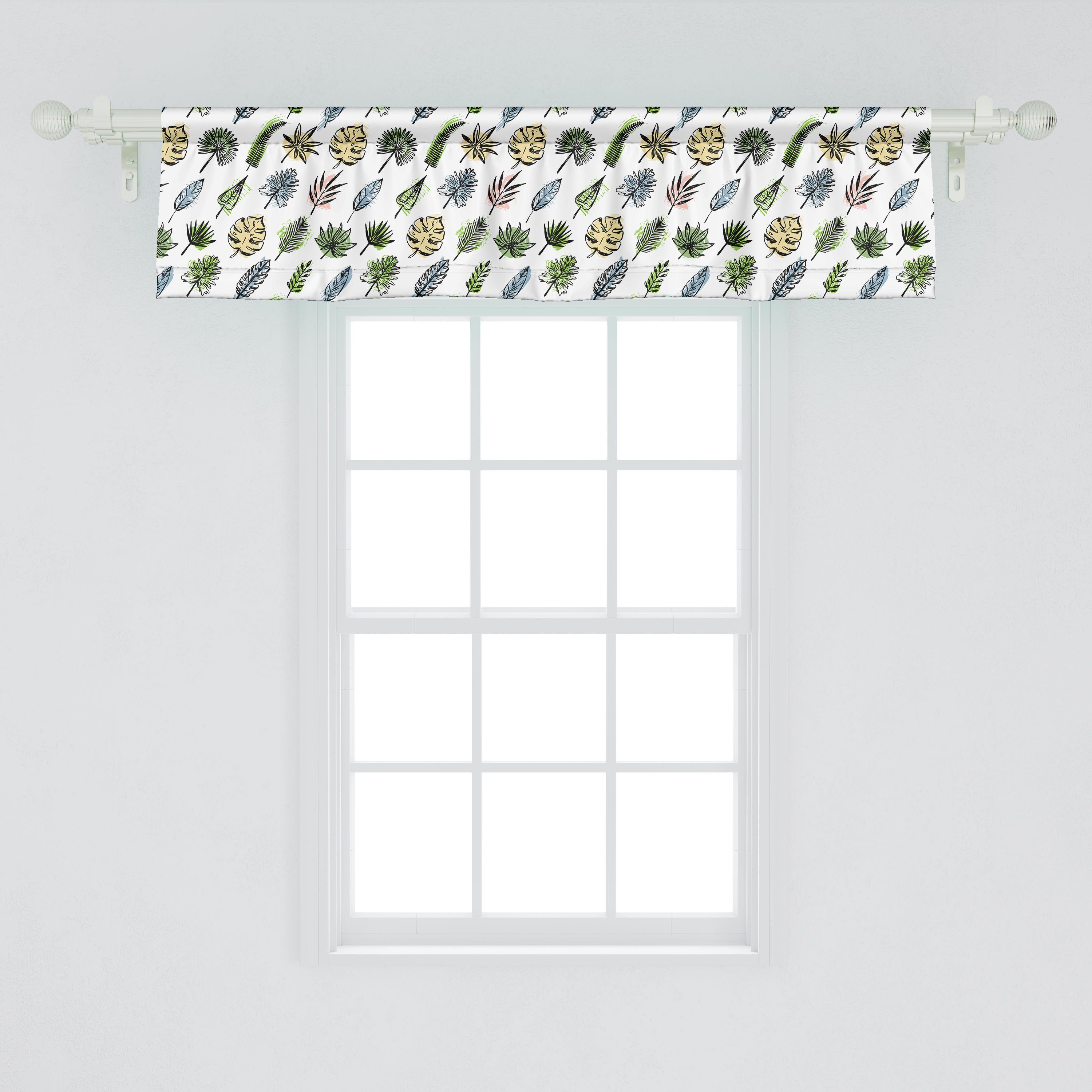 Microfaser, Blätter Dekor Scheibengardine Abakuhaus, Stangentasche, Volant Vorhang Küche mit in Schlafzimmer Philodendron Grunge für