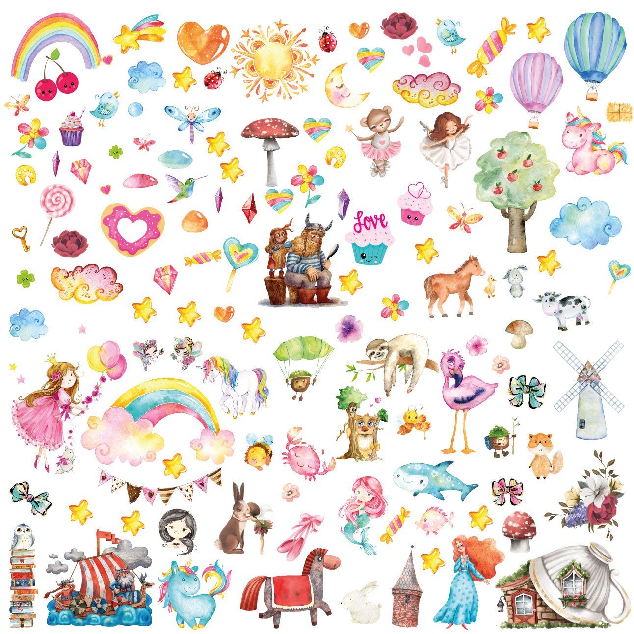 Sunnywall Wandtattoo XXL Mix Toysland Wandtattoo Set verschiedene Motive Kinderzimmer
