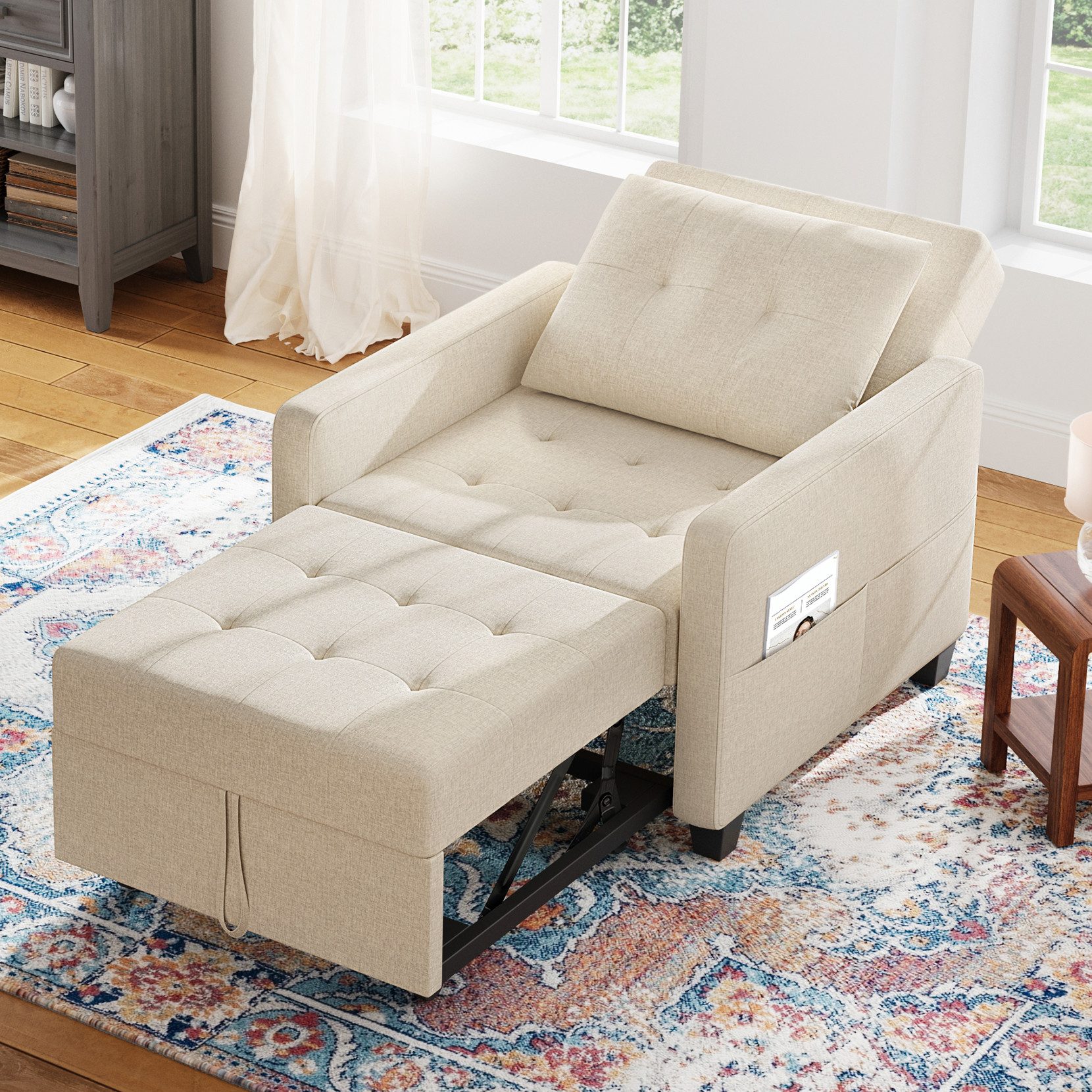 OUNUO Sofa Schlafsofa Klein 3 in 1, Klappsofa & Schlafhocker mit Bettfunktion
