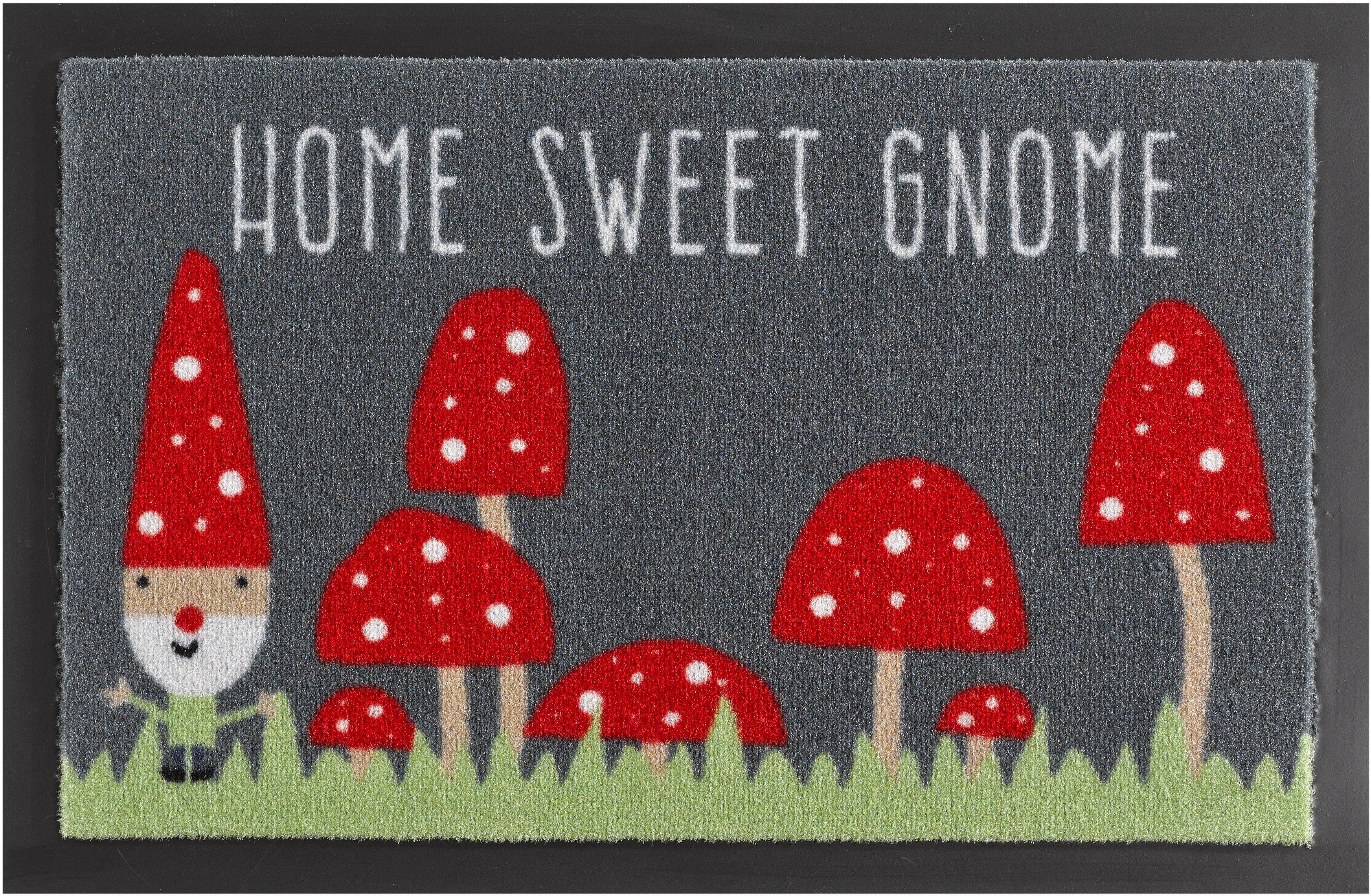 Fußmatte Home Sweet Gnome, HANSE Home, rechteckig, Höhe: 7 mm, Schmutzfangmatte, Türmatte, Waschbar, Wettesfest, Rutschfest, Außen | Flachgewebe-Teppiche