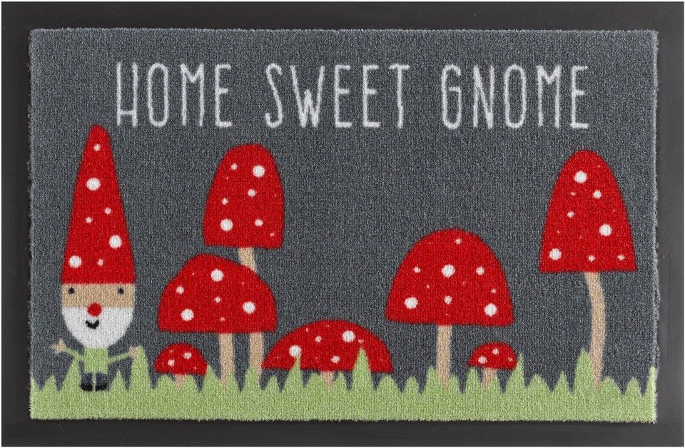 Fußmatte Home Sweet Gnome, HANSE Home, rechteckig, Höhe: 7 mm,  Schmutzfangmatte, Türmatte, Waschbar, Wettesfest, Rutschfest, Außen