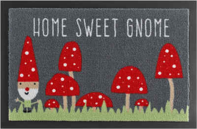 Fußmatte Home Sweet Gnome, HANSE Home, rechteckig, Höhe: 7 mm, mit Spruch, mit Schrift, Rutschhemmend, Waschbar, Gemustert, Robust