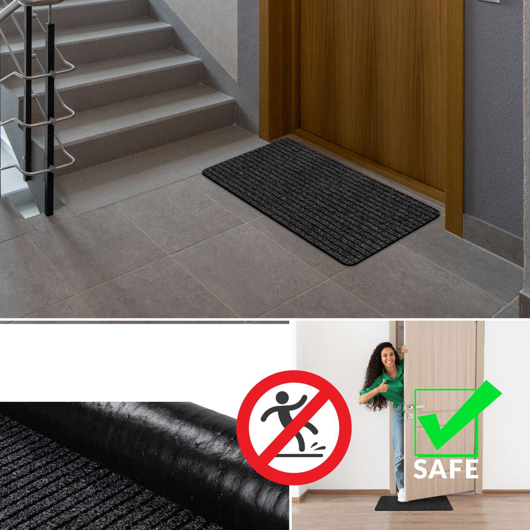 ANRO Fußmatte Türvorleger Schmutzfangmatte MiSCHA, eckig, Höhe: 3 mm, Robus günstig online kaufen