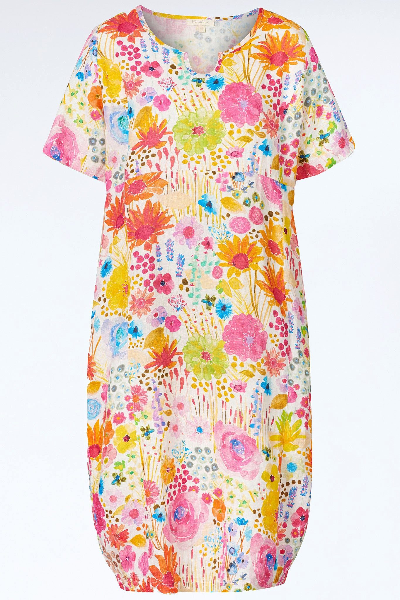 Himalaya Clothing Sommerkleid Kleid Damen mit lebendigem Alloverprint - Kurzarm Kleid in Egg-Shape Edles Midikleid atmungsaktiv & klimaregulierend