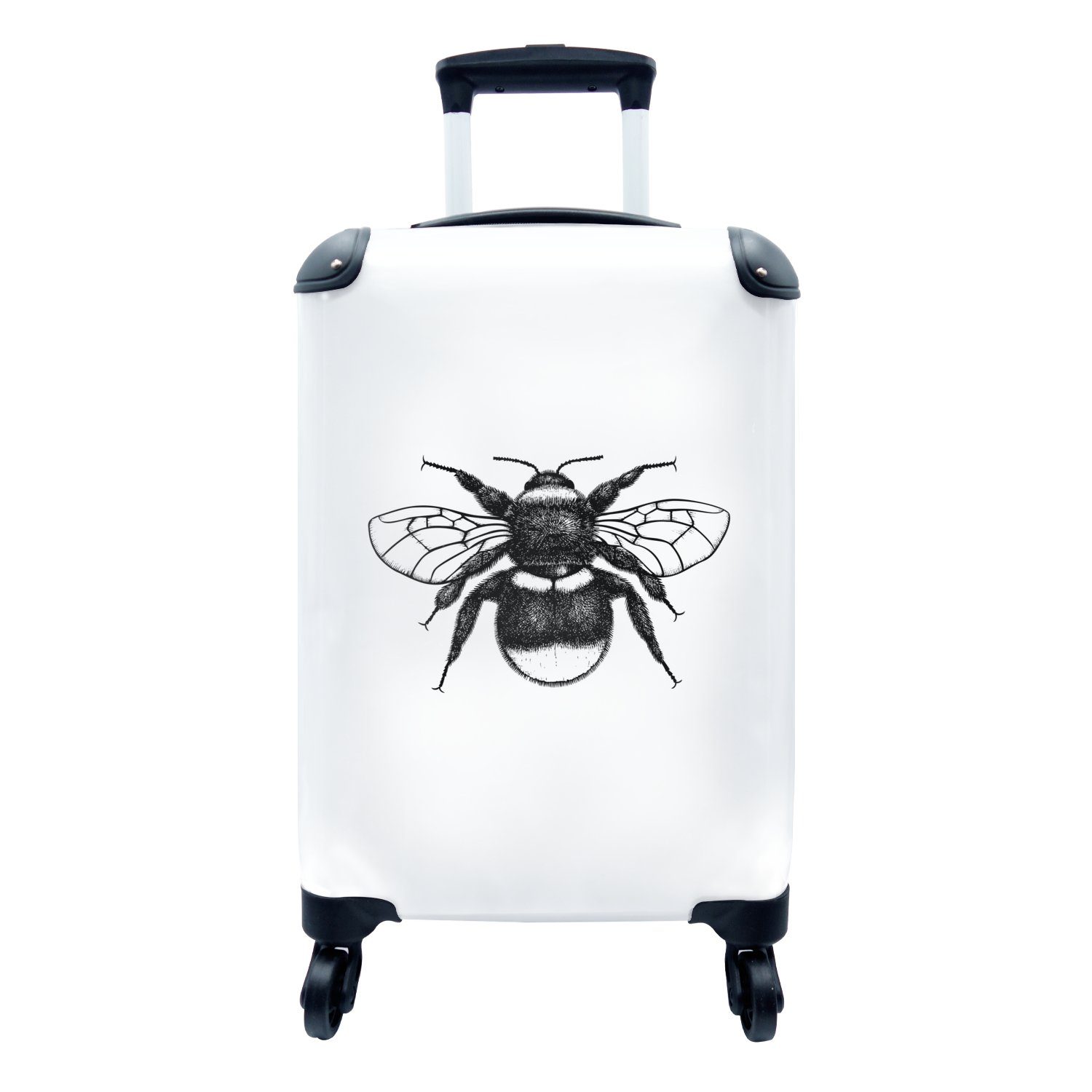 MuchoWow Handgepäckkoffer Hummel - Botanisch - Retro - Insekten, 4 Rollen, Reisetasche mit rollen, Handgepäck für Ferien, Trolley, Reisekoffer