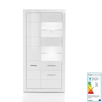 Lomadox Wohnwand BALVE-61, (5-St., 5-tlg), Wohnzimmer -Set inkl. Vitrine mit LED in Hochglanz weiß 265x198x45cm