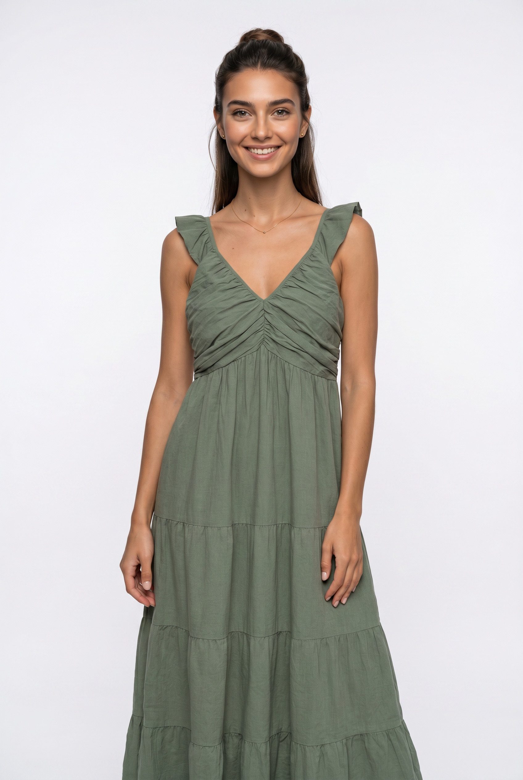 Vero Moda Maxikleid VMDICTHE SL FRILL ANKLE DRESS WVN GA Baumwolle, regular fit