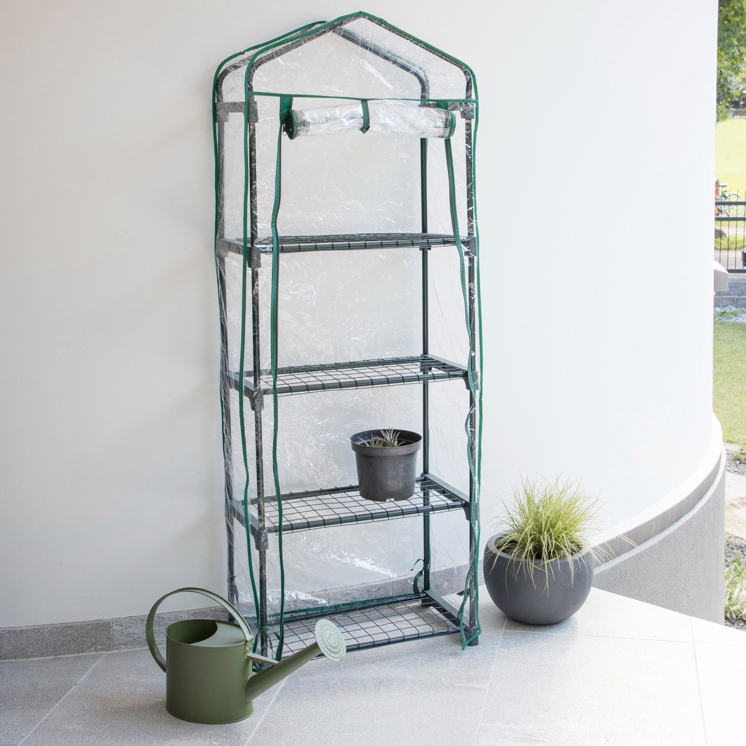 Haushalt International Foliengewächshaus Gewächshaus 59x31x 60 cm Tomatenhaus mit 4 Ebenen, 2 Reißverschlüsse und aufrollbare Tür