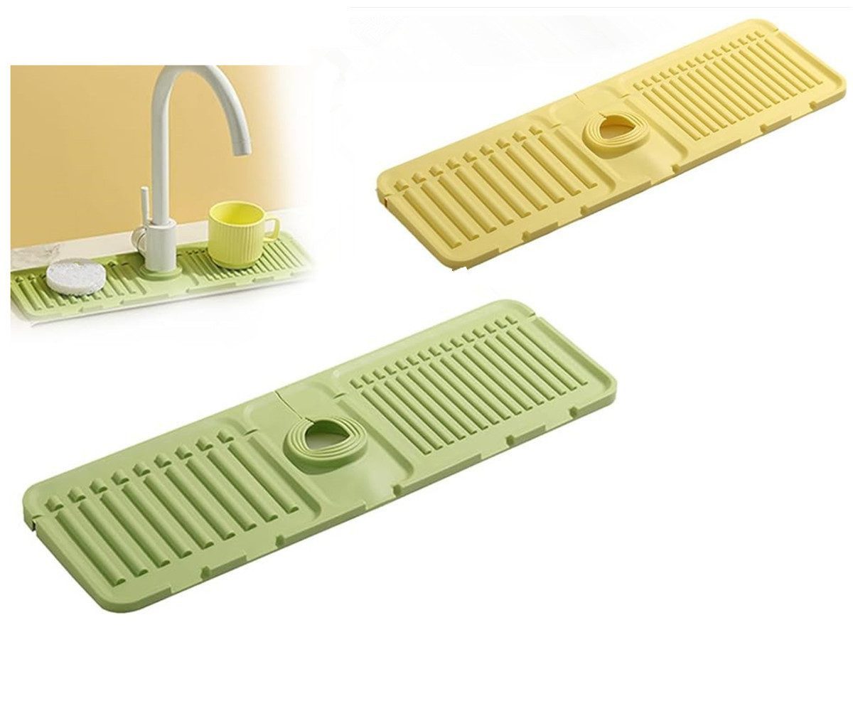 AURIVION Whirlpoolmatte Abtropfmatte für Wasserhahn 2 Stk., Silikon Spritzschutz, BxLxH: 14,5x44.5x5 cm, (Set, 2-tlg., Wasserhahn Abtropfmatte gegen Spritzwasser & Feuchtigkeit), Silikon Abtropftablett für Küche & Waschbecken trocken halten