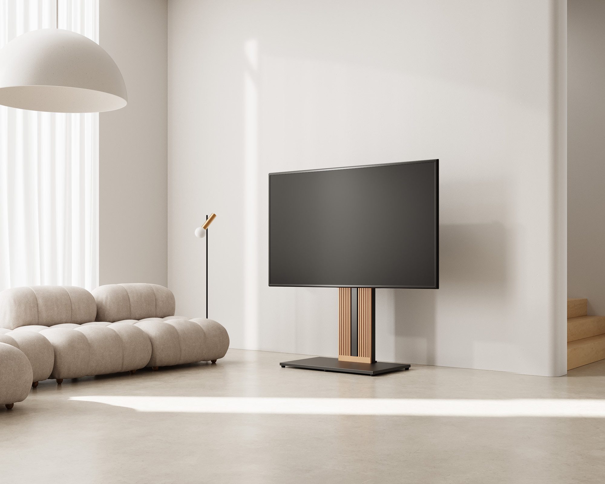 FITUEYES TV-Ständer aus Holz, mit höhenverstellbarer Ablage, ±15° schwenkbar, 55-88 Zoll, (bis 88,00 Zoll, höhenverstellbar, mit Kabelmanagement) – Bild 3 von 5