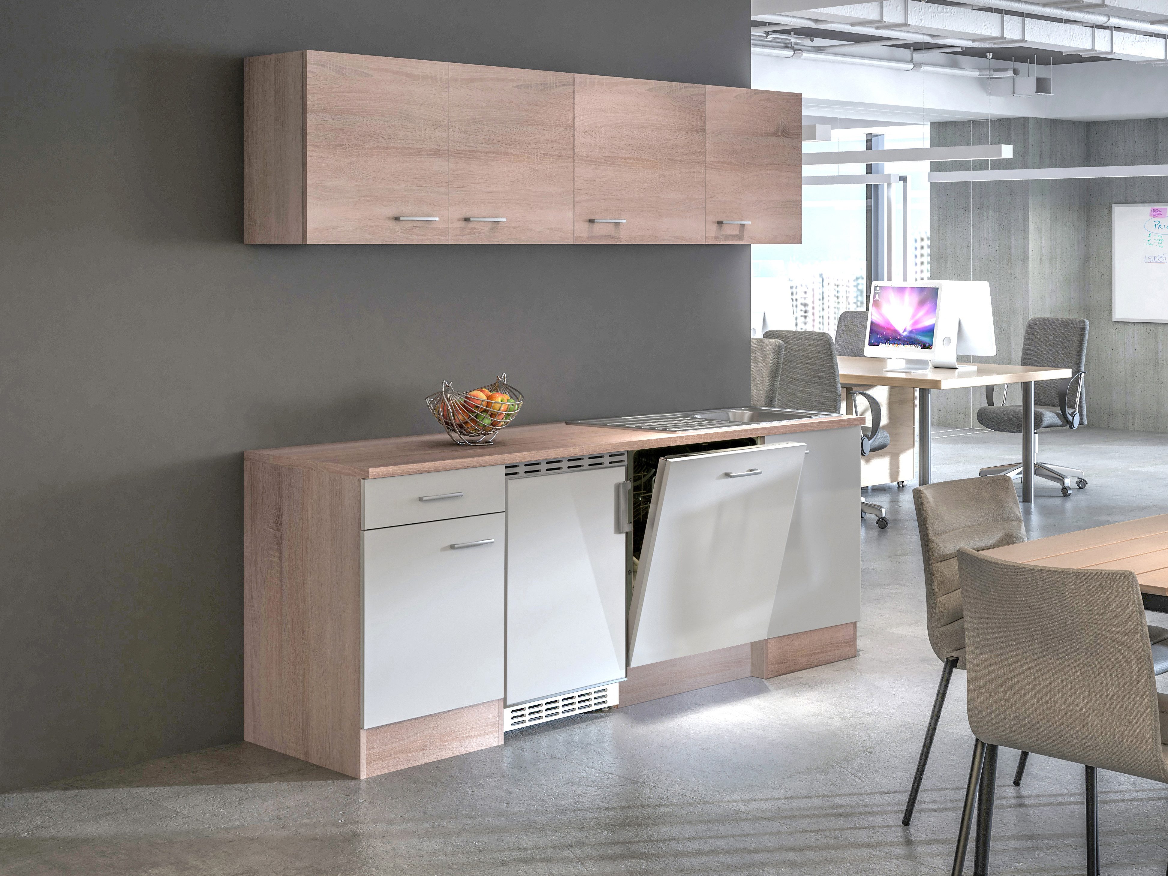 Flex-Well Küchenzeile Samoa, Breite 210 cm, inkl. Geschirrspüler, Officeküche, wahlweise mit oder ohne Mikrowelle