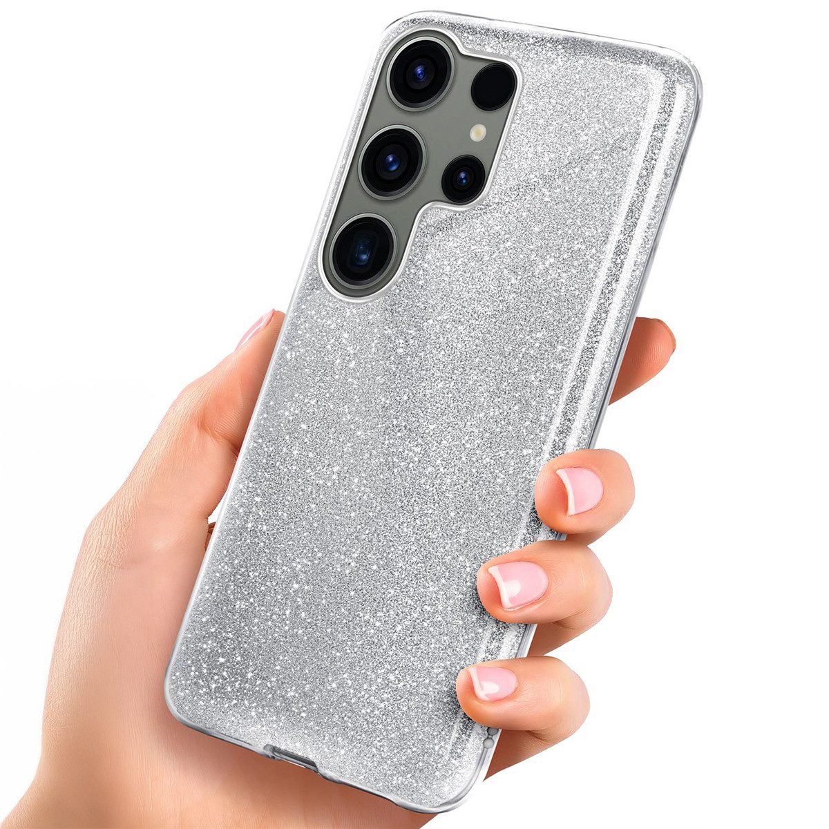 ONEFLOW Handyhülle für Samsung Galaxy S23 Ultra Glitzer Hülle Glitter Case Silber 6,8 Zoll, Hülle Glitzernd Dünne Schutzhülle mit Kameraschutz Frauen Glitzerhülle