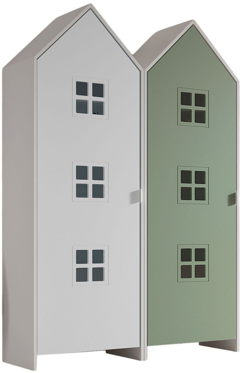 Vipack Kleiderschrank Set Casami Bruges in trendigem Design, 2 Kleiderschränke (2-St., Schranktüren in verschiedenen Farbkombinationen und Fensteranordnungen) variable Anordnung, Kleiderschränke mit Böden und Kleiderstange