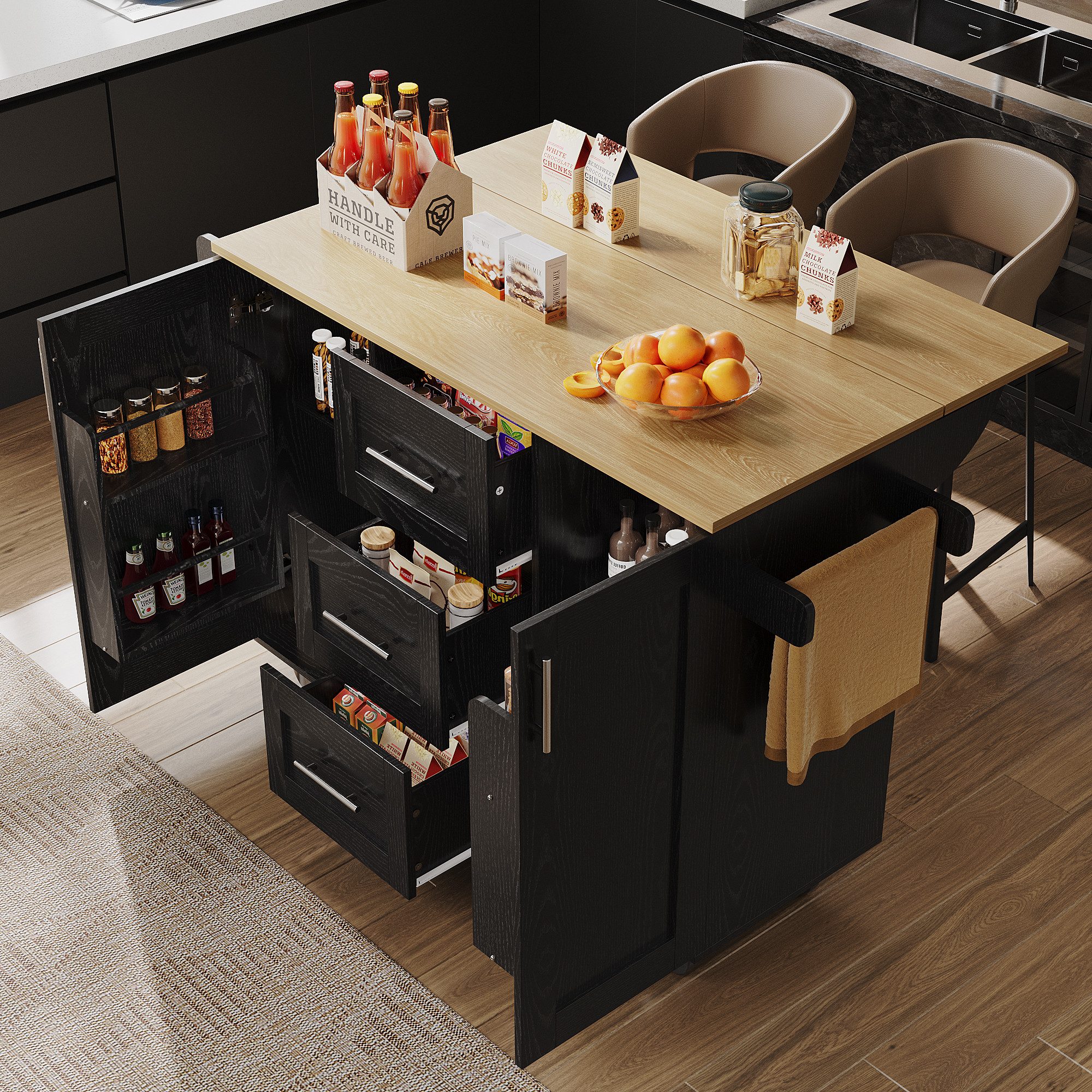 OKWISH Küchenwagen Multifunktionale Kücheninsel,Buffetschrank,Küchewagen, ( günstig online kaufen