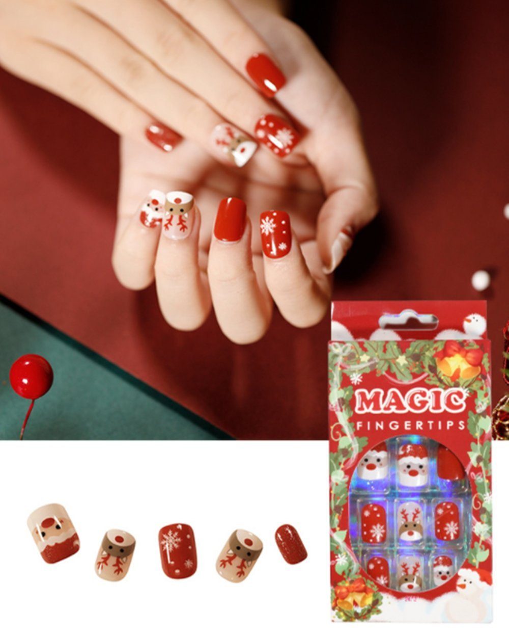 Nägel,Weihnachts-Kunstfingernägel, Stück -24 Stück, Weihnachts-Kunstfingernägel Nagelpflaster-24 KSYLH Gefälschte Kunstfingernägel
