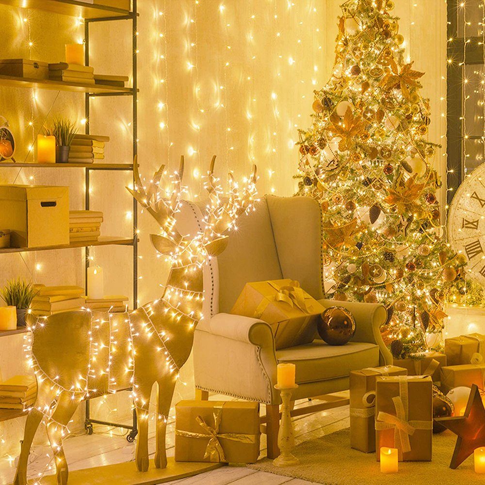 Merry 2024 LED-Lichterkette LED-Lichterkette 20m/30m/50m/100 m,für Weihnachten, 8 Modi,Timer,Speicherfunktion,für Hof Hochzeit Weihnachtsfeier