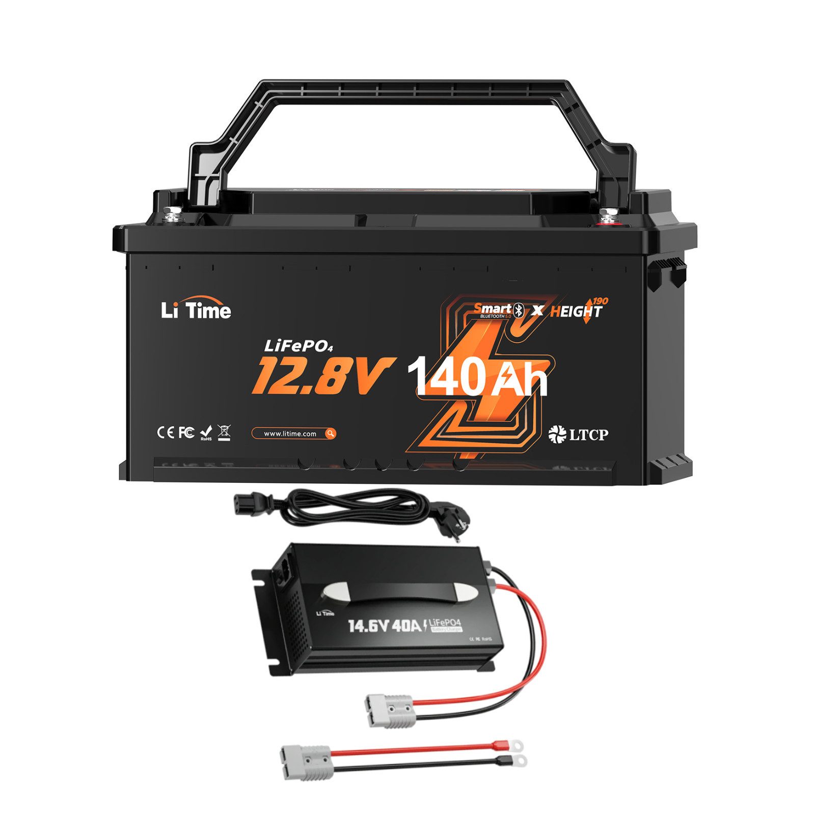 LiTime LiTime 14.6V 40A LiFePO4 Batterieladegerät mit Handgriff Akku-Set (12 V, 1 St)