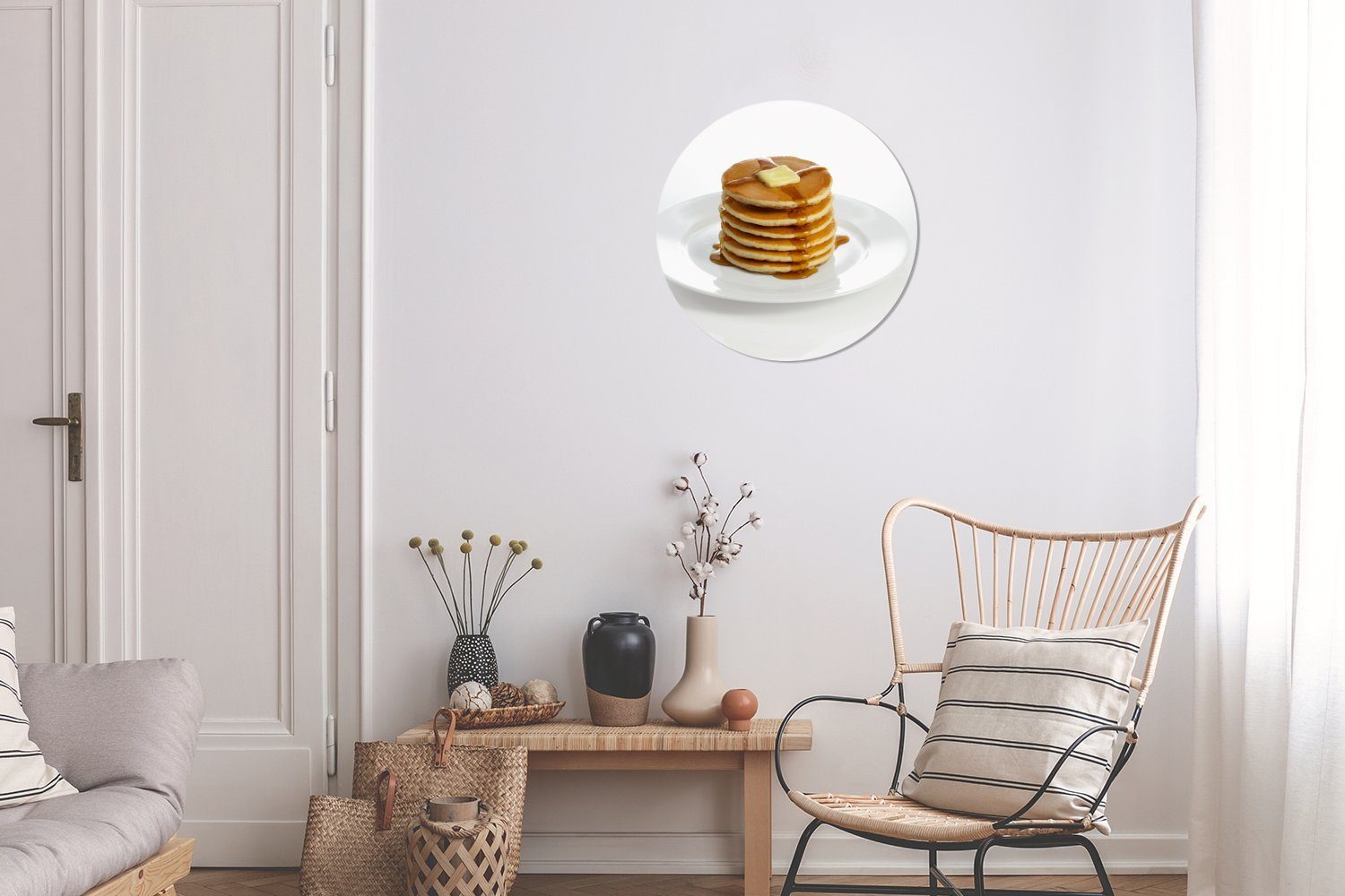 MuchoWow Butter (1 Pfannkuchen Wohnzimmer, cm Stapel St), und Kreis Rundes Forex, Wandbild, 30x30 mit Wanddekoration Gemälde Sirup, Ein