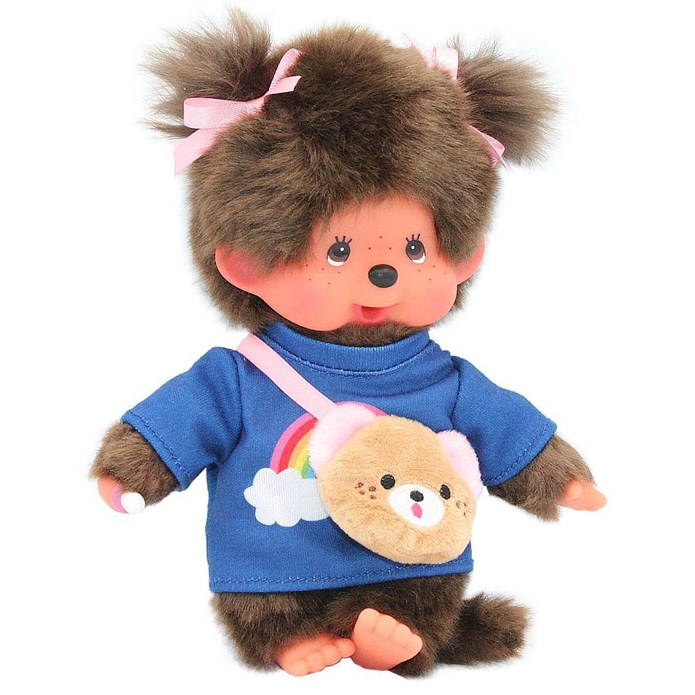 Monchhichi Plüschfigur Kawai Mädchen im Kleid mit Bärentasche 20 cm Monchhichi Puppe