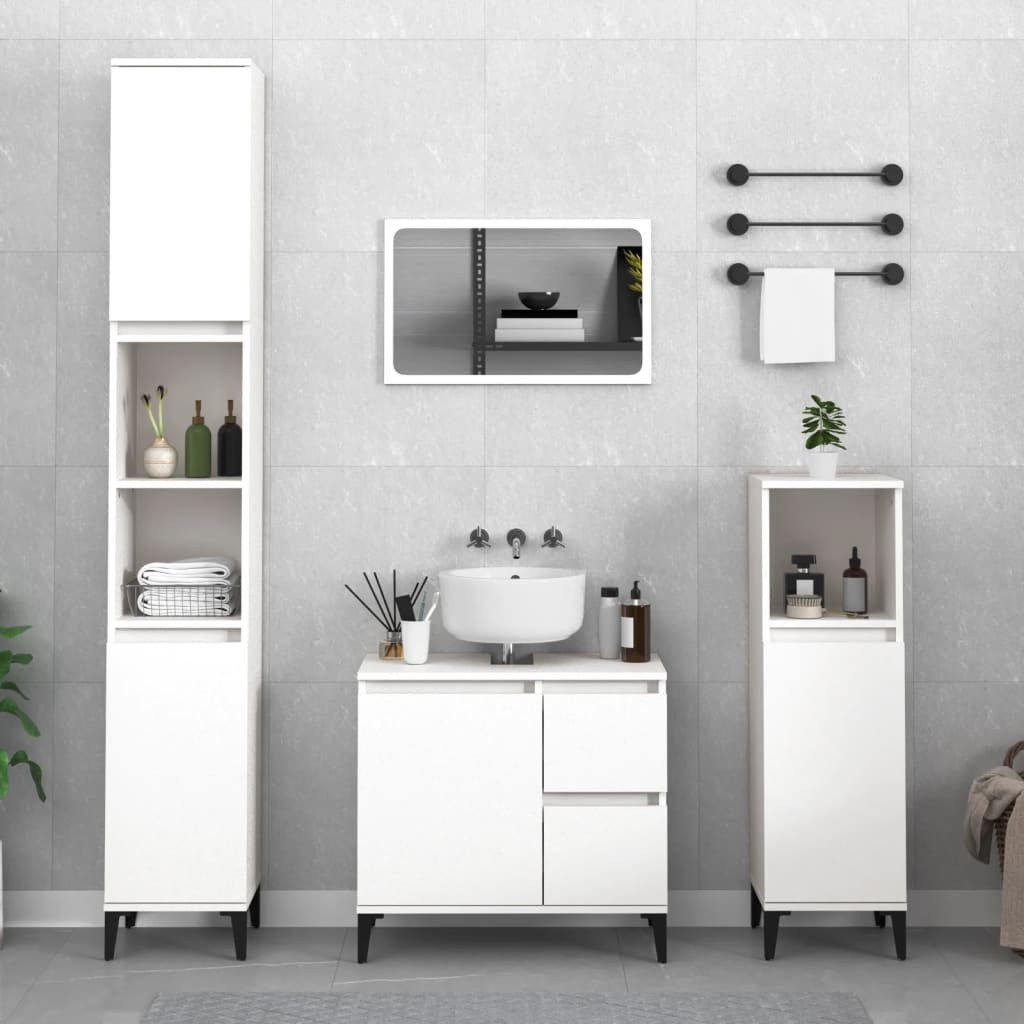 furnicato Badkommode Badezimmerschrank Weiß 30 x 30 x 190 cm aus Holzwerkstoff und Metall (1 St), Feuchtigkeitsbeständiges Badregal mit Ablagen und flexiblen Türen