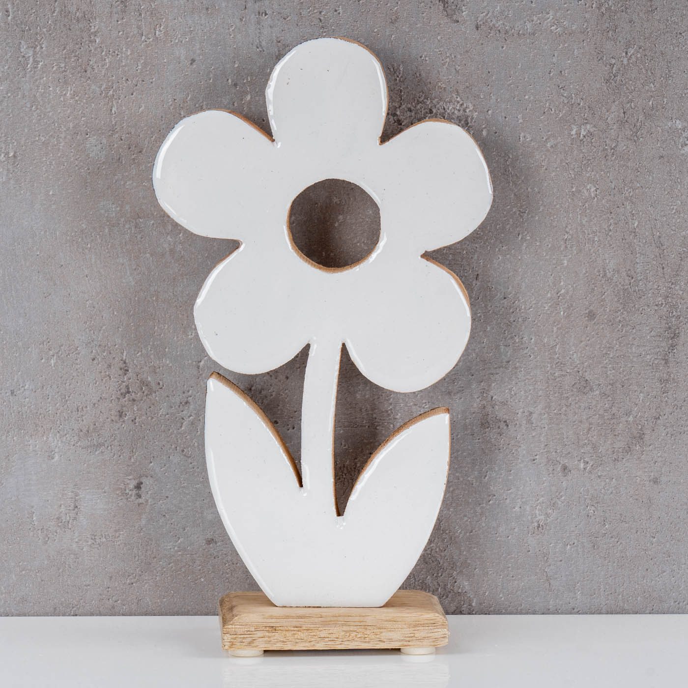 Levandeo® Dekoobjekt, Blume aus Holz H23cm Mango Weiß Natur Braun Tischdeko Deko