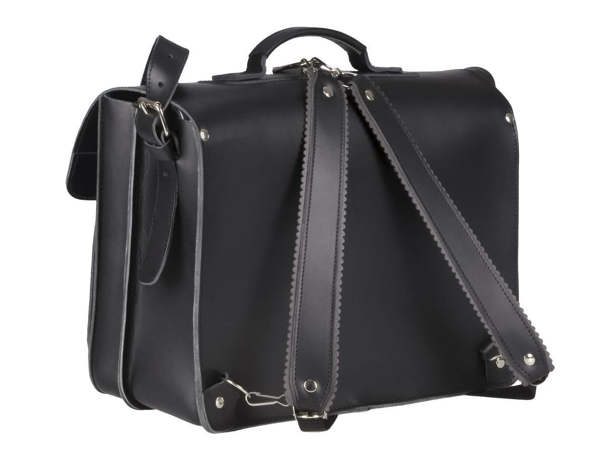 schwarz 2 Leder 40 Lehrertasche Aktentasche auch Classic tragen, Ruitertassen mit Rucksack Satchel, als Fächern, cm zu
