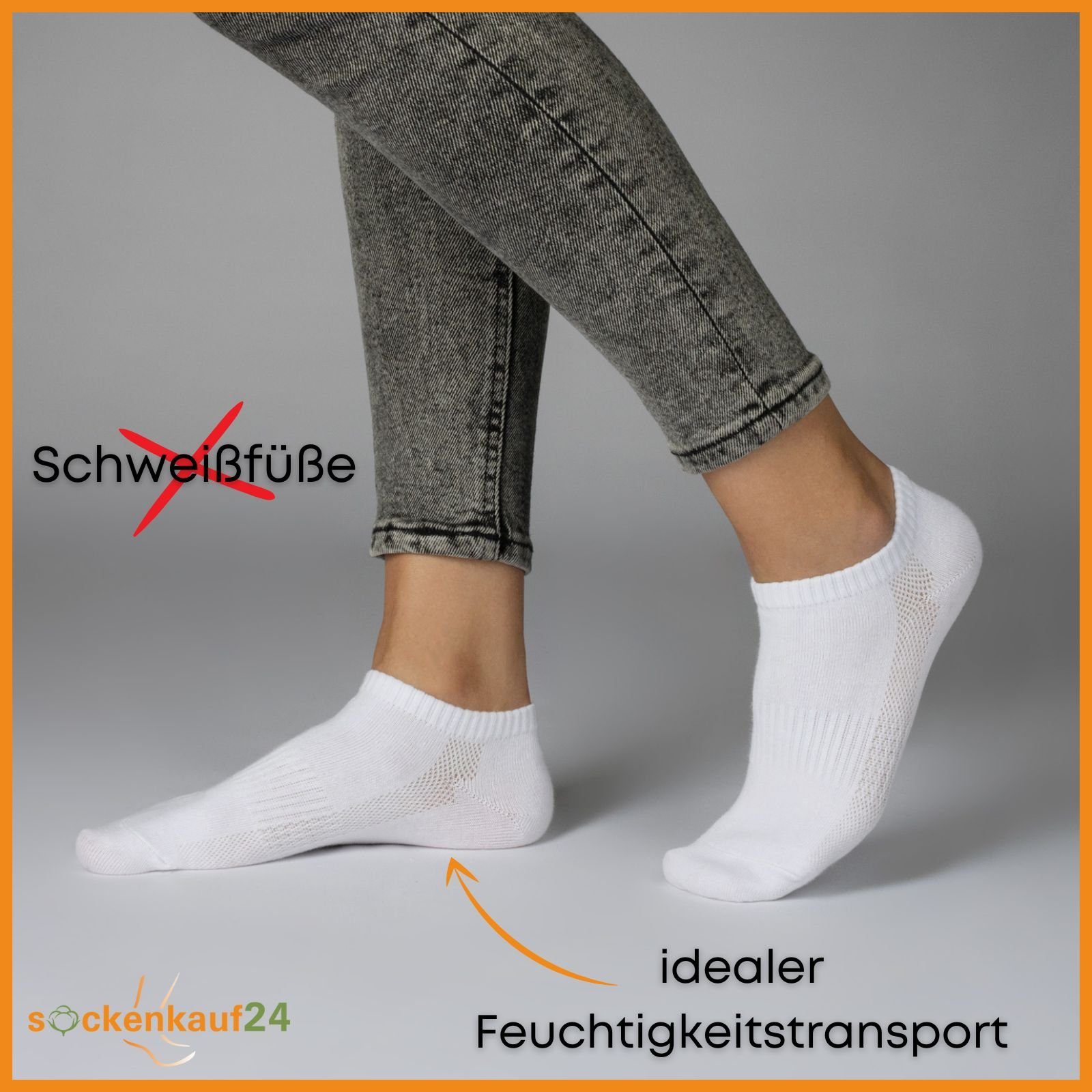 sockenkauf24 Sneakersocken 10 Paar Damen & Herren "Premium Sneaker Socken" Atmungsaktiv (10xWeiß, 39-42) mit Mesh-Streifen ohne drückende Naht Baumwolle - 16510 WP