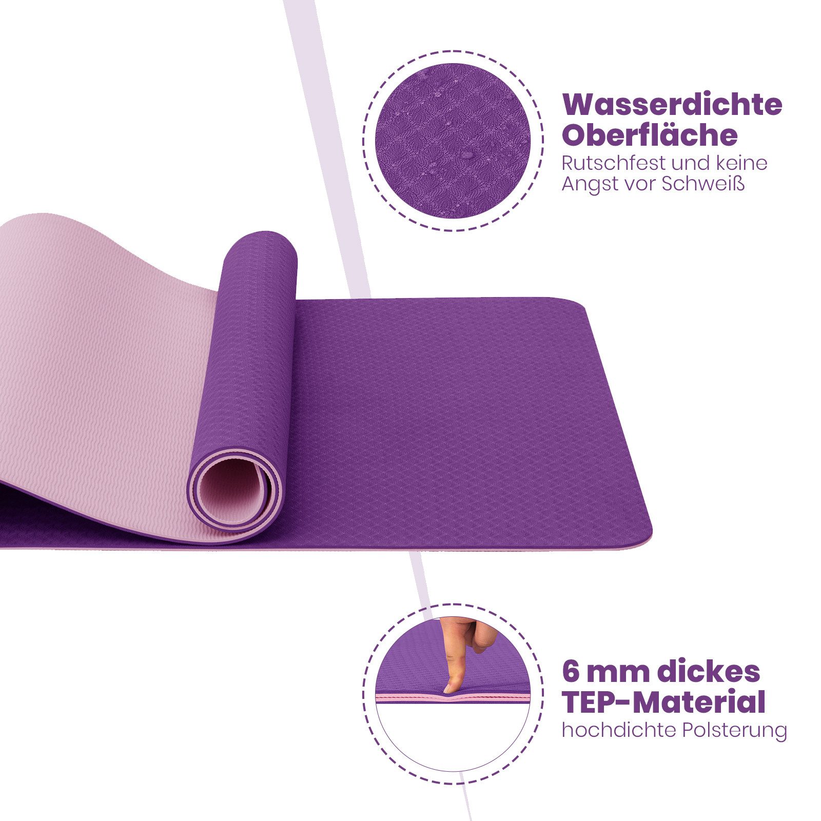 Good Nite Yogamatte XXL TPE Gymnastikmatte 190x80-100x0,6cm Fitness & Pilates, rutschfeste, 190x80x0,6cm, 190x100x0,6cm