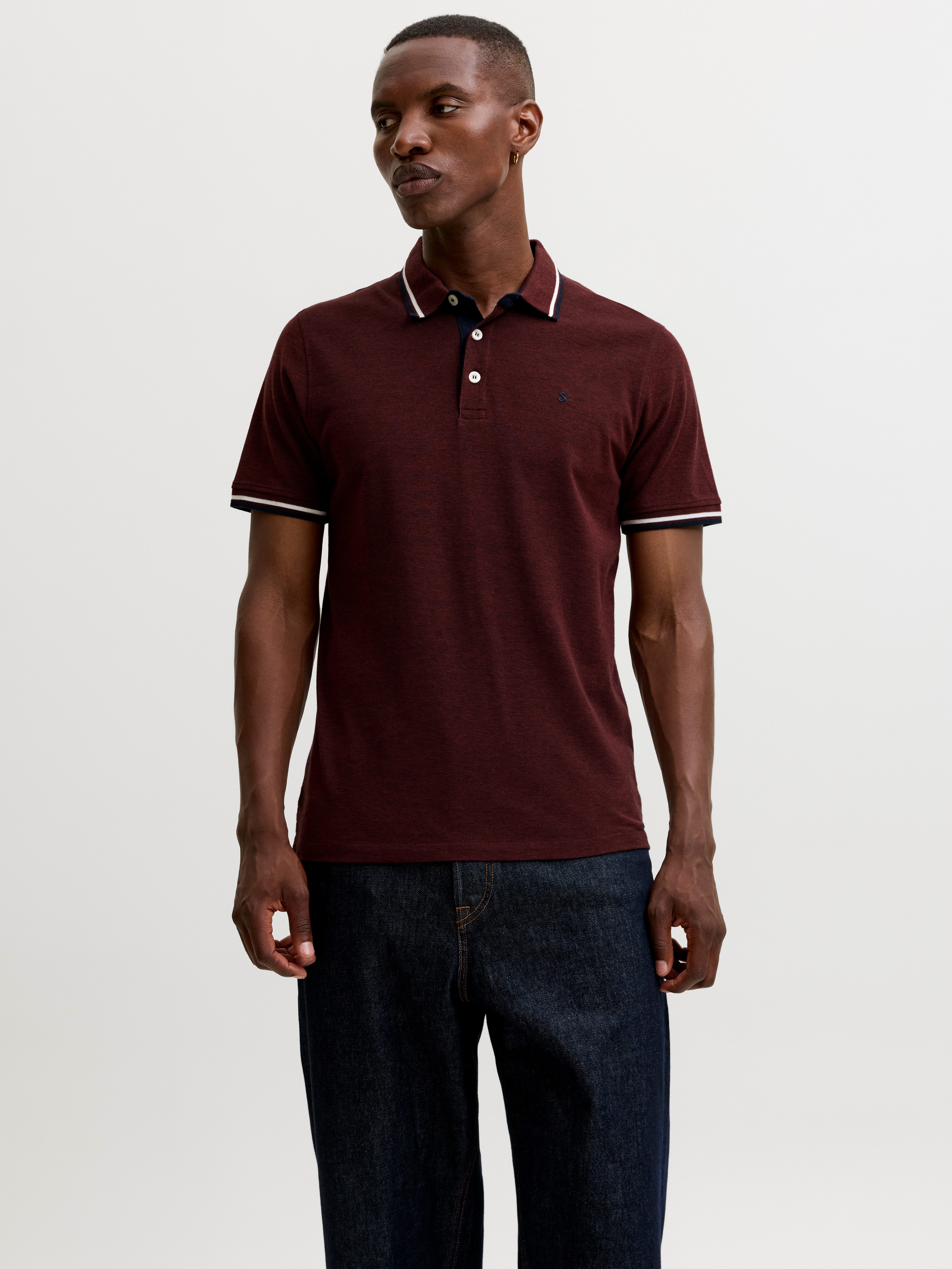 Jack & Jones Poloshirt JJEPAULOS im Doppelpack mit Logostickerei und Komfort (Packung, 2-tlg., 2er-Pack) unifarben mit Farbeinsatz, modisch, schmal, Baumwolle, Polokragen