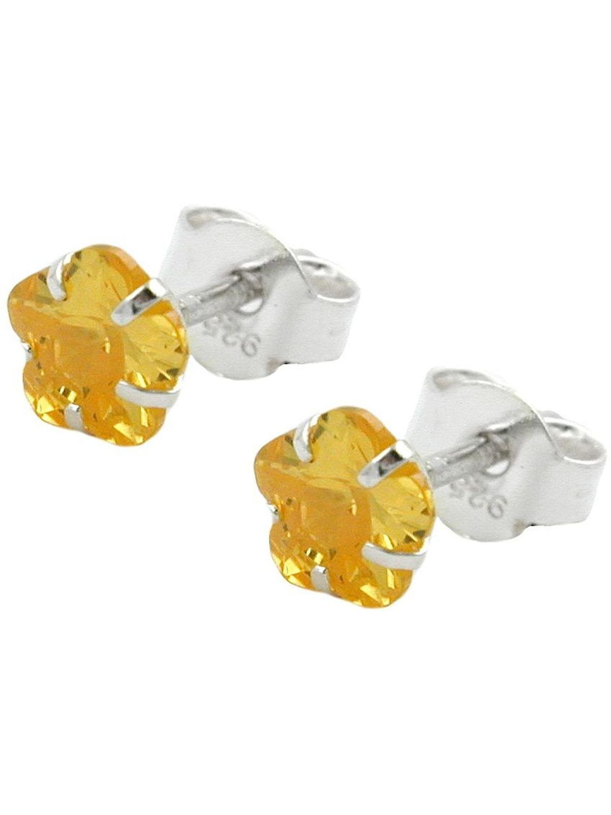 Ohrring Zirkonia Blume 5mm citrin (1-tlg) Gallay Paar gelb 925 Ohrstecker Silber