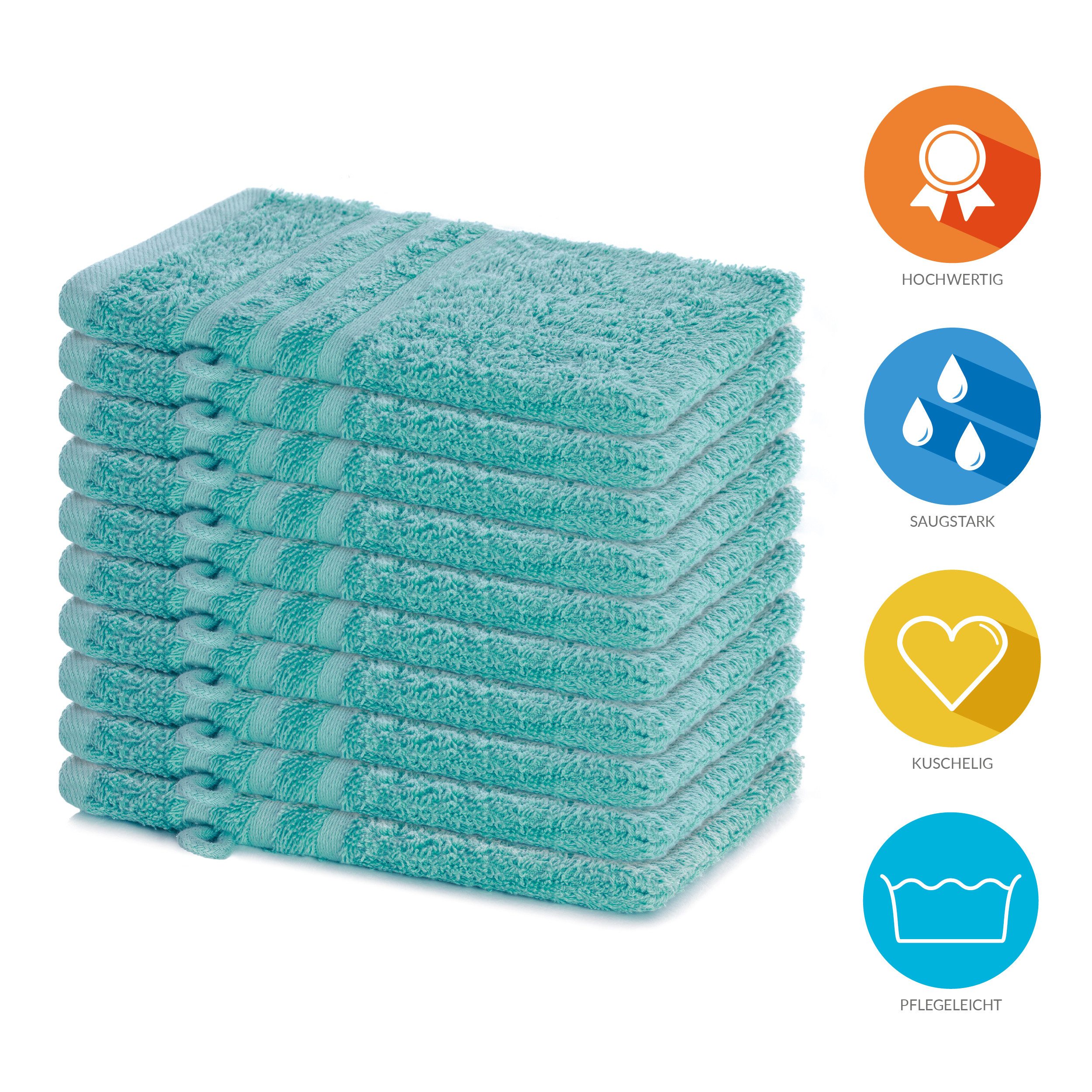 Lavea Waschhandschuh 10er Set Waschhandschuhe, 15 x 21 cm, Elena-Frottierserie, Waschlappen, 100% Baumwolle (10er Set), 500 g/m² Frottier, weich & saugstark, pflegeleicht