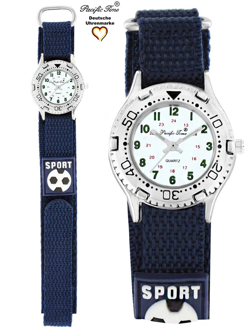 Pacific Time Quarzuhr Kinder Armbanduhr Fußball Stoffarmband Klettverschluß Lünette, Gratis Versand