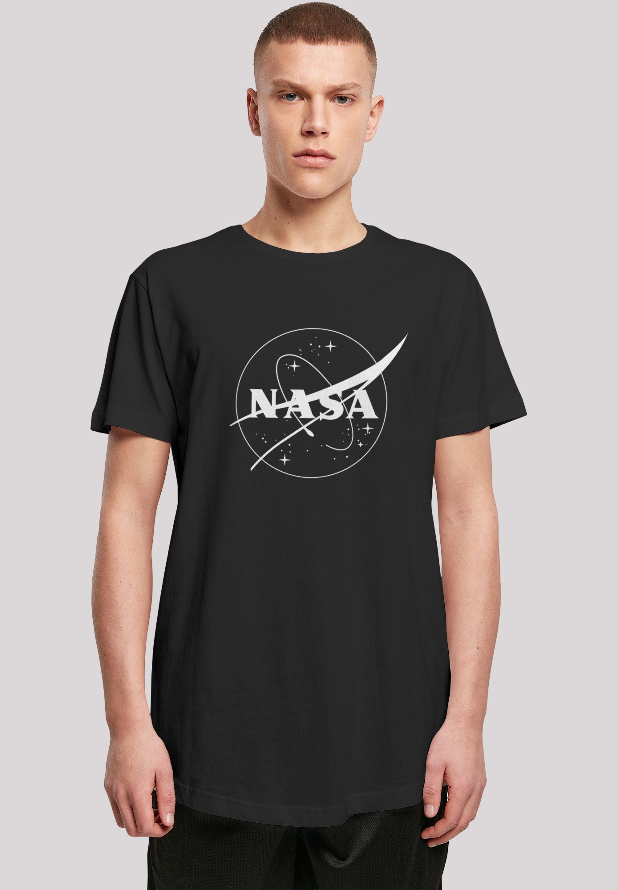 weicher Tragekomfort Baumwollstoff T-Shirt mit Logo Long Insignia Monochrome\' Classic hohem T-Shirt F4NT4STIC Cut Print, Sehr \'NASA