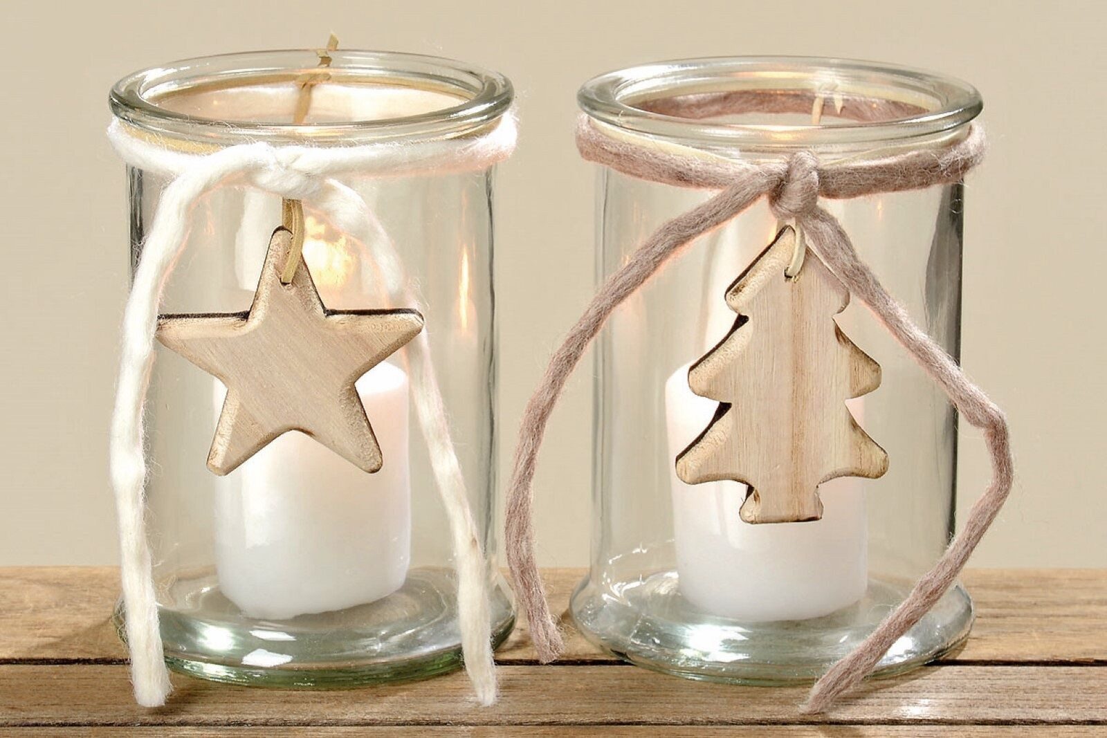 BOLTZE GRUPPE GmbH Windlicht Windlicht Teelicht Glas Holz klar H.17 cm Stern/Tannenbaum