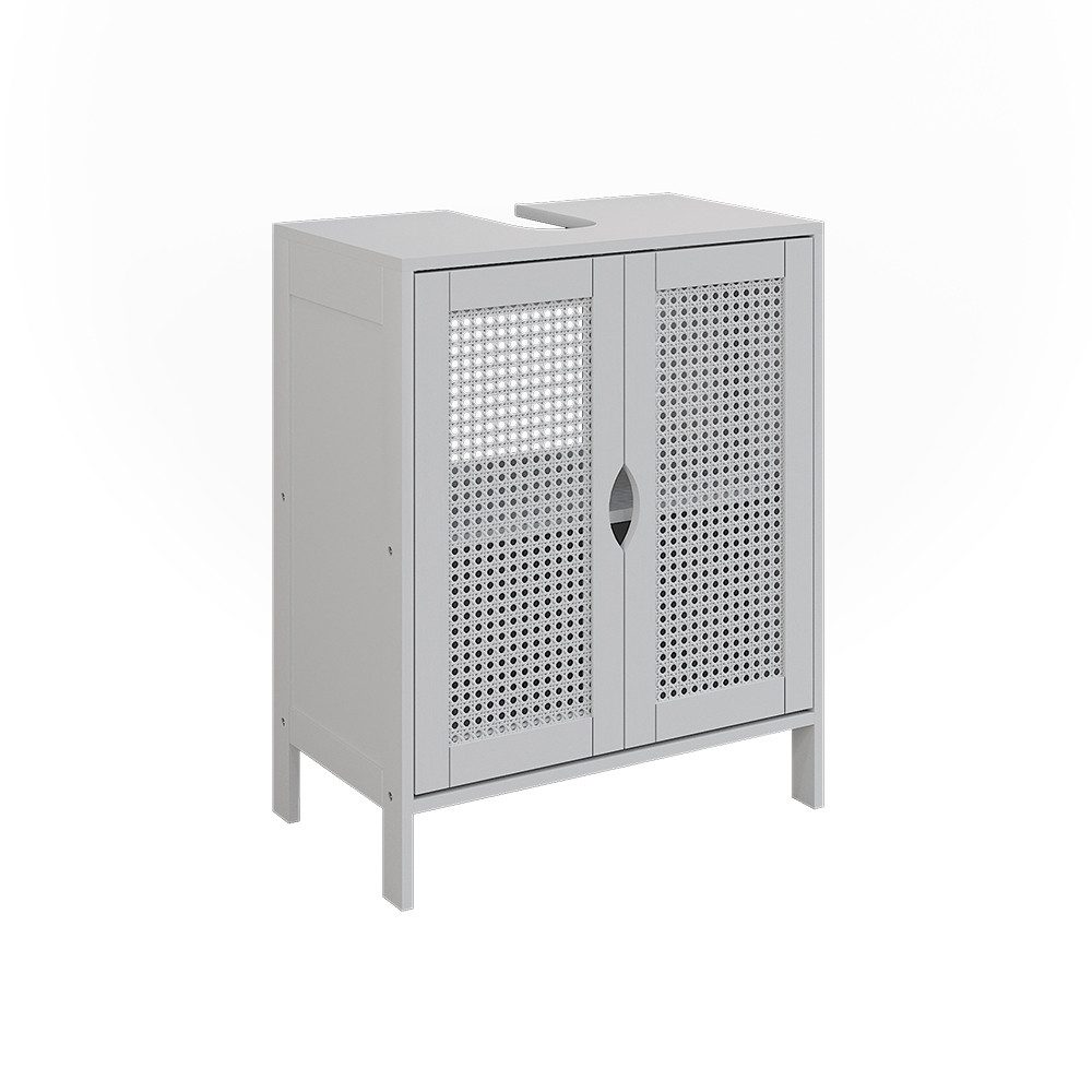 Vicco Waschbeckenunterschrank Liora, Weiß/Rattan/Creme, 48 x 60 cm mit 2 Türen (1-St)