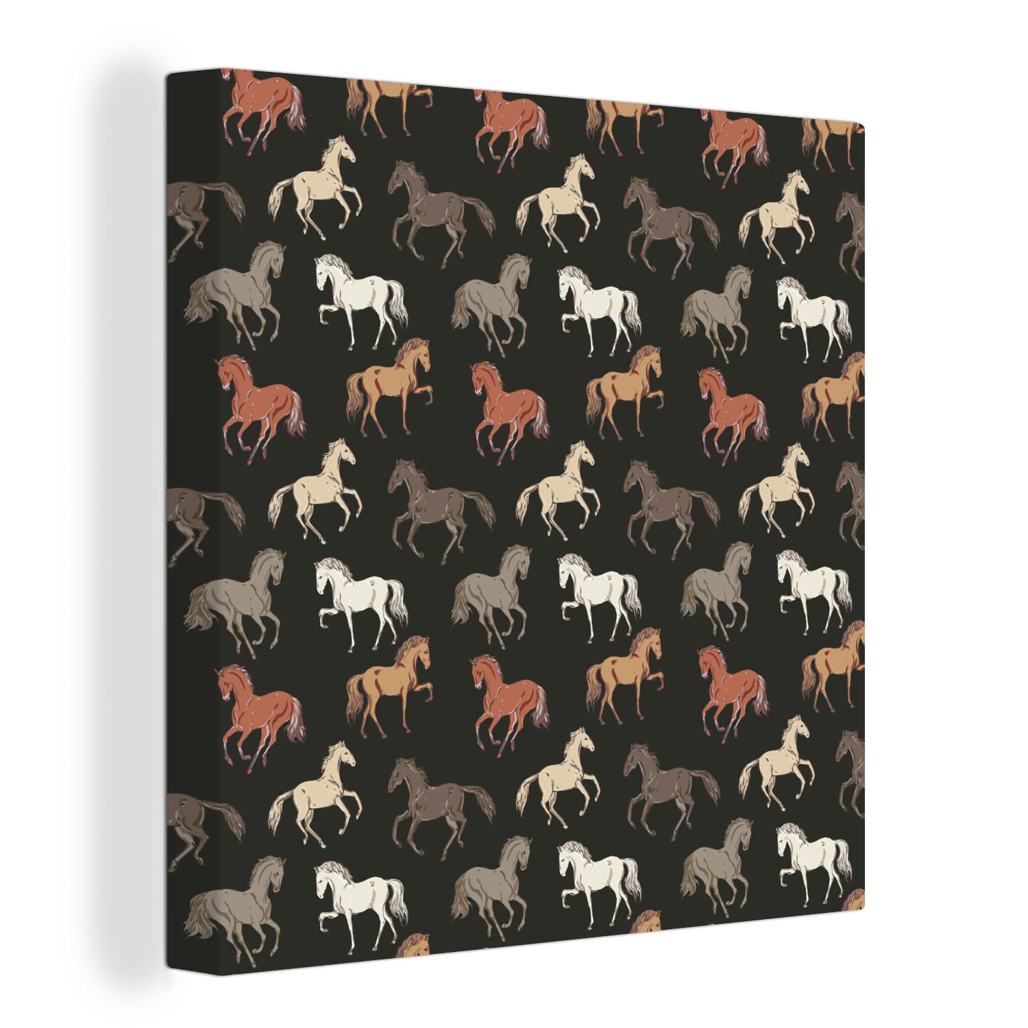 OneMillionCanvasses® Leinwandbild Pferde - Schwarz - Muster - Mädchen - Kinder - Mädchen, (1 St), Leinwand Bilder für Wohnzimmer Schlafzimmer