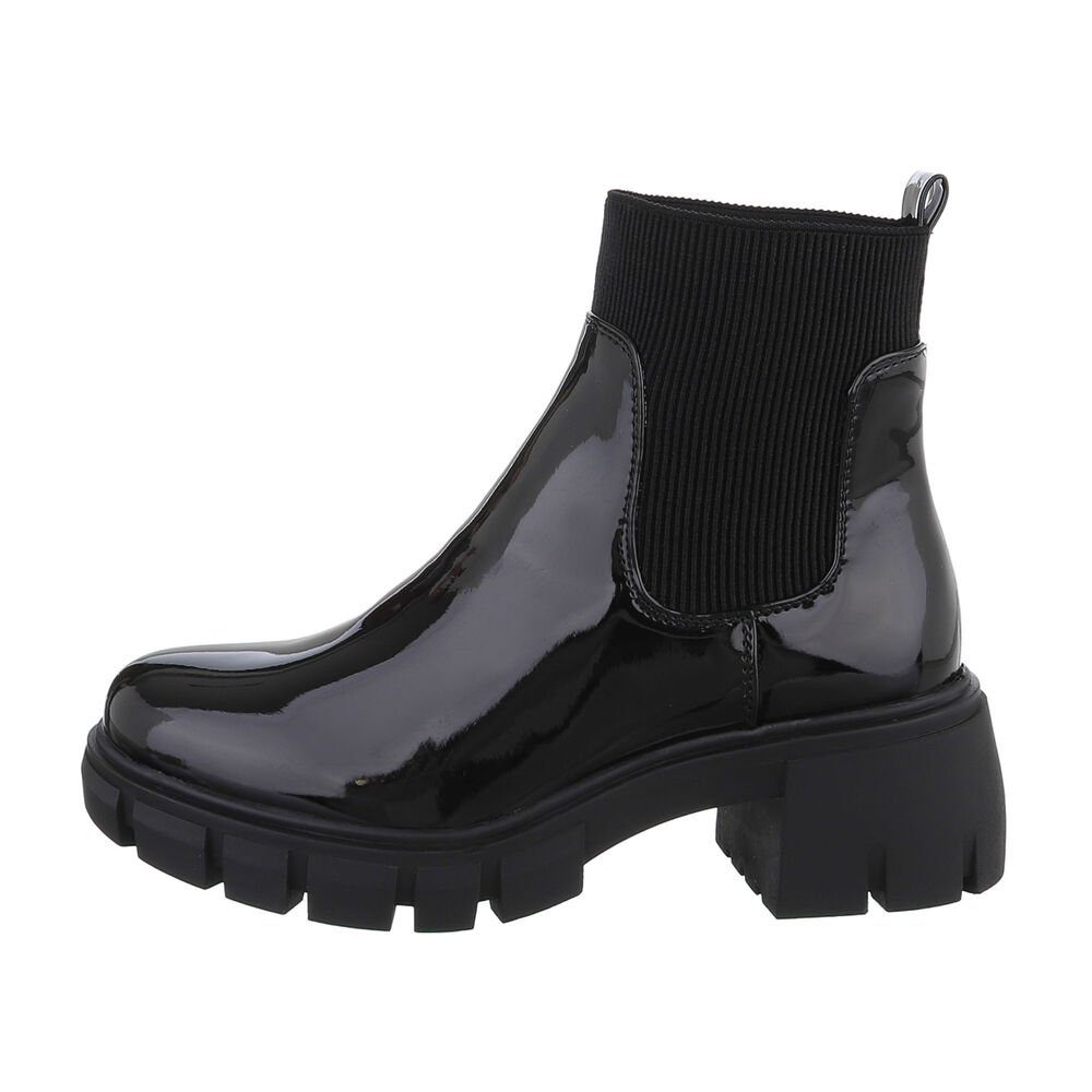 Ital-Design Damen Chelsea Freizeit Plateaustiefelette Blockabsatz Chelsea Boots in Schwarz