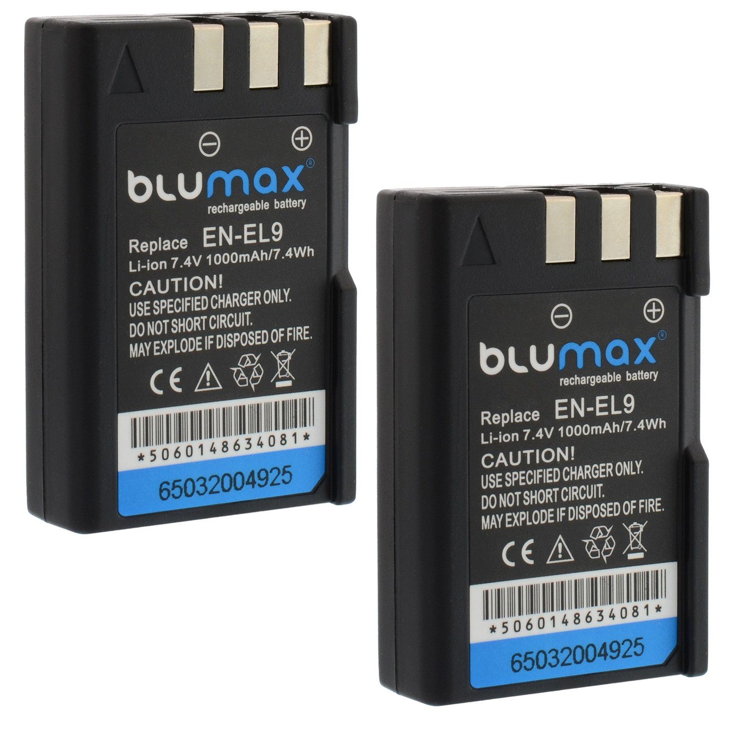 Blumax 2x EN-EL9 DSLR D40 D60 D3000 D5000 1000 mAh Kamera-Akku