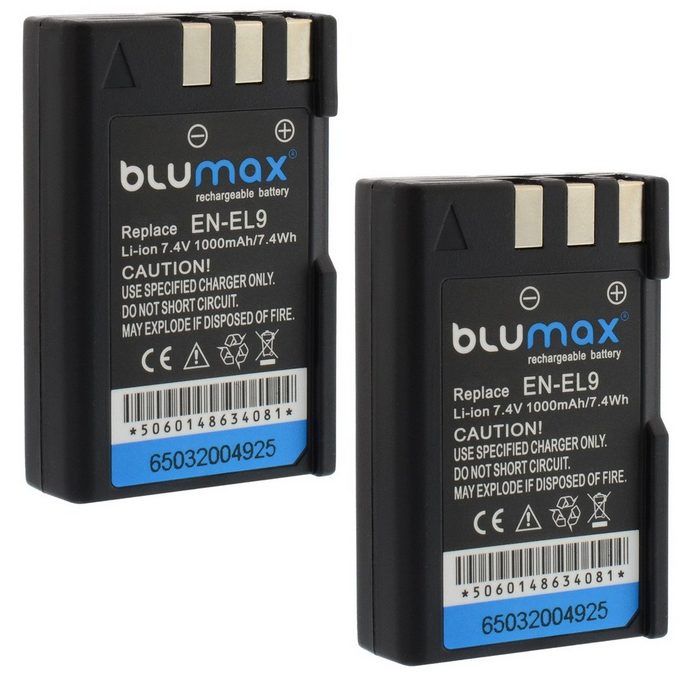 Blumax 2x EN-EL9 DSLR D40 D60 D3000 D5000 1000 mAh Kamera-Akku