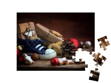 puzzleYOU Puzzle Kinderschuh mit kleinen Gaben zum Nikolaustag, 48 Puzzleteile, puzzleYOU-Kollektionen Festtage