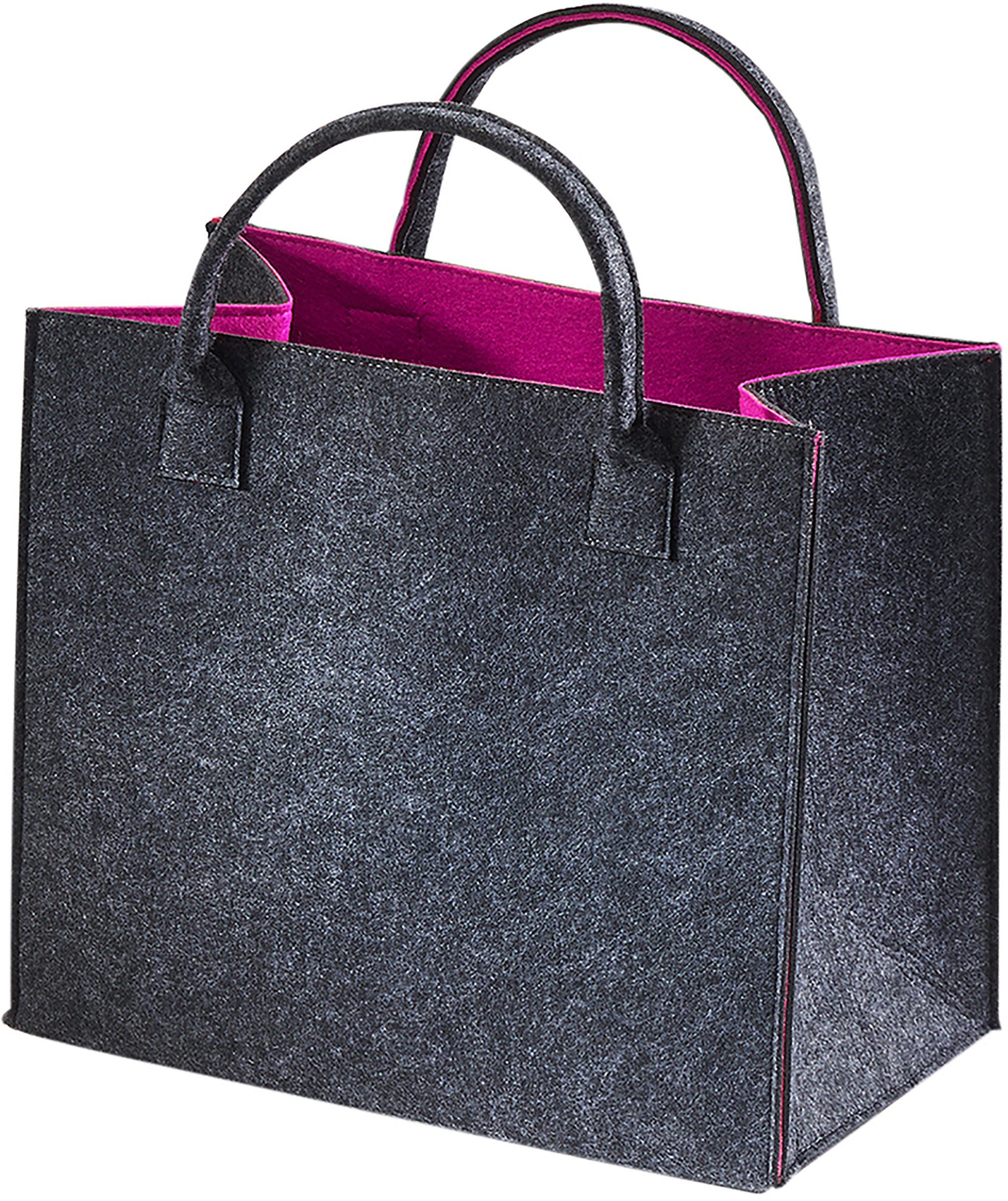 Kobolo Einkaufsshopper Filztasche außen grau meliert innen fuchsia, 20 l