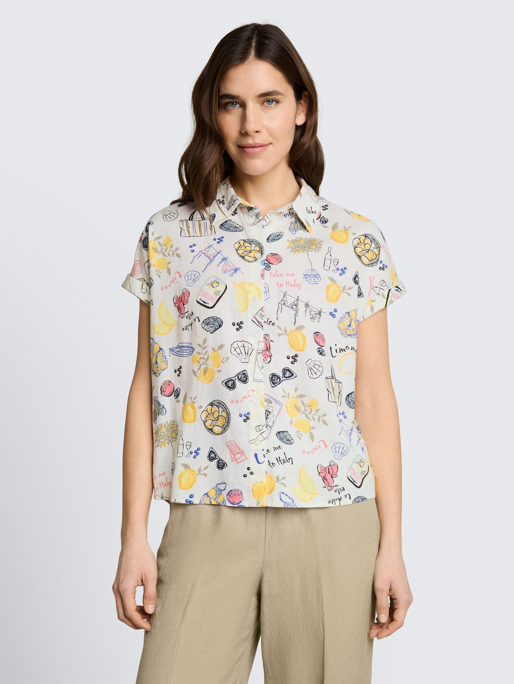 TOM TAILOR Kurzarmbluse Blusen & Shirts Loose Fit Bluse mit Leinenanteil